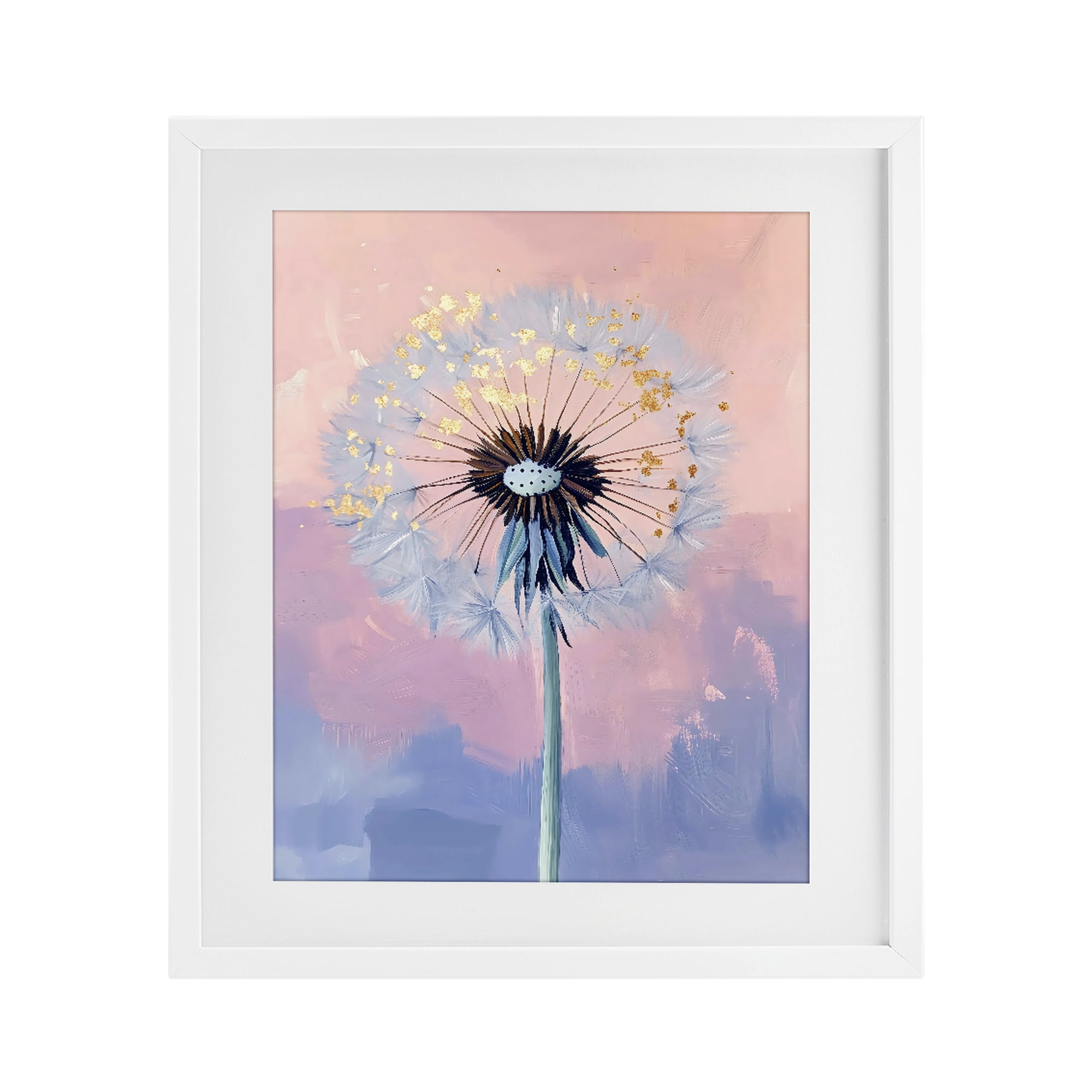 Stupell Industries Pastel Dandelion with Gold Seeds White Framed Print Under Glass, design by The Prints Vibe
