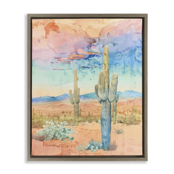 Stupell Industries Pastel Desert Sky Landscape & Nature Painting Brown Floater Framed Canvas Art Print Wall Art, 25 x 31