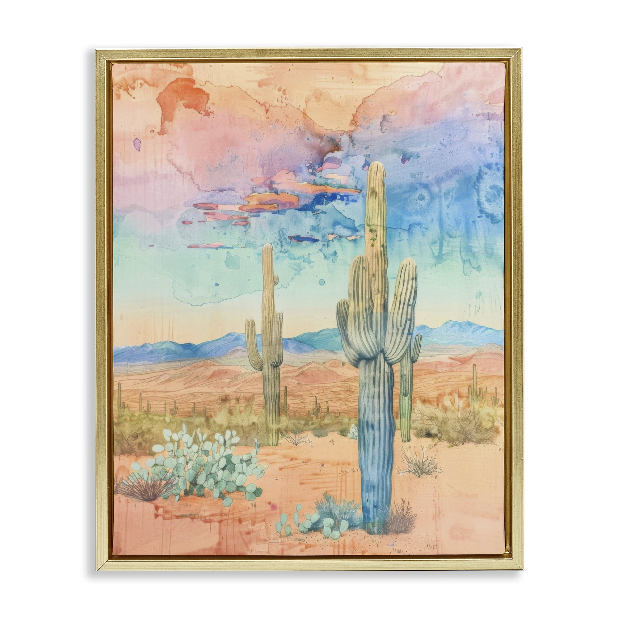 Stupell Industries Pastel Desert Sky Landscape & Nature Painting Gold Floater Framed Canvas Art Print Wall Art, 17 x 21