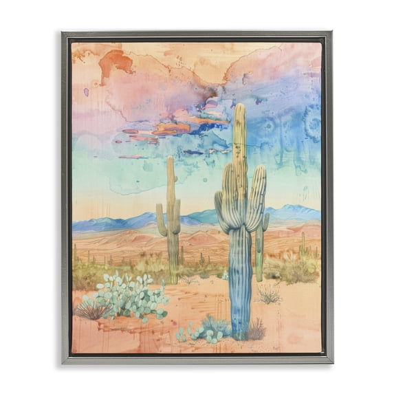 Stupell Industries Pastel Desert Sky Landscape & Nature Painting Gray Floater Framed Canvas Art Print Wall Art, 25 x 31