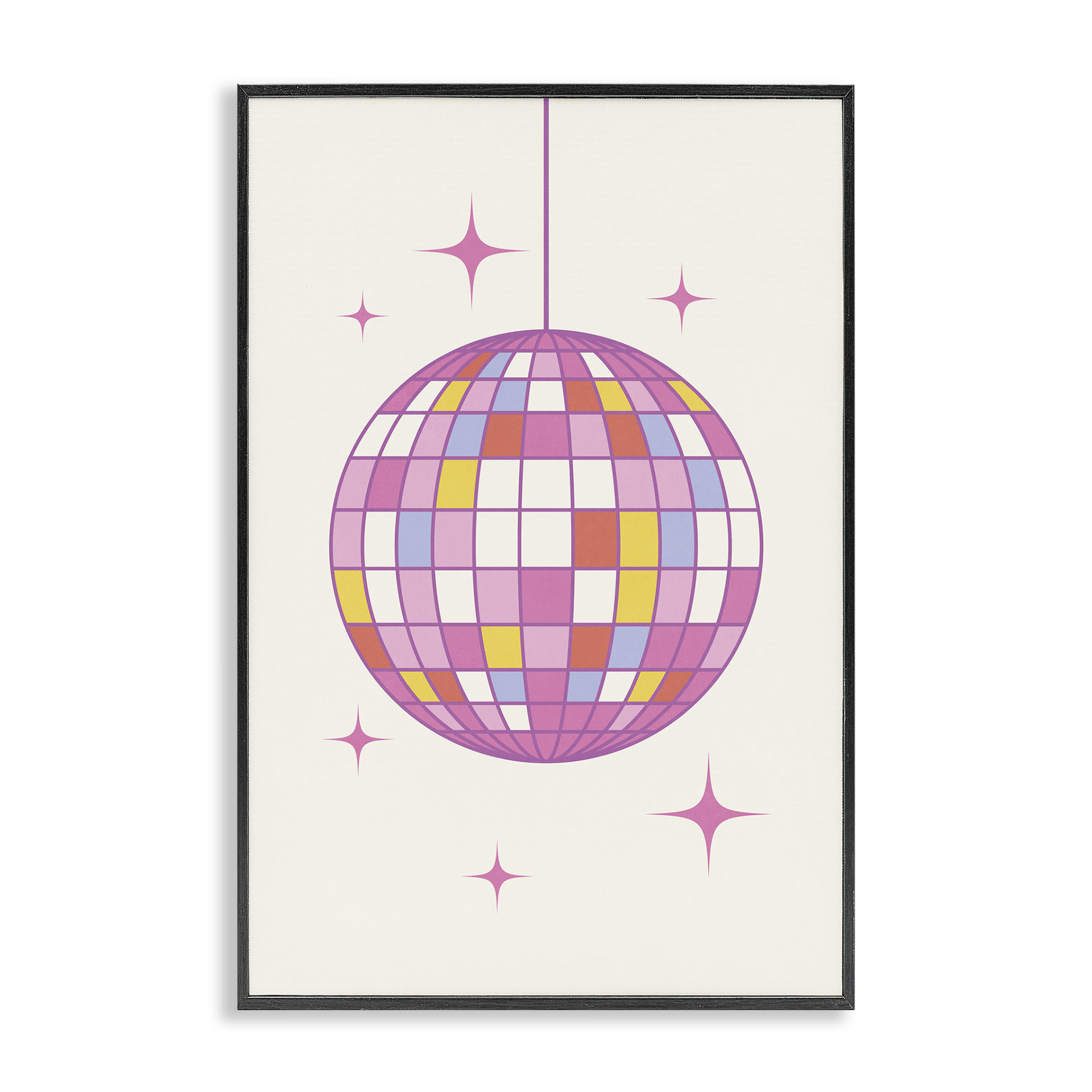 Stupell Industries Pastel Disco Ball Entertainment Painting Black Framed Art Print Wall Art, 16 x 24