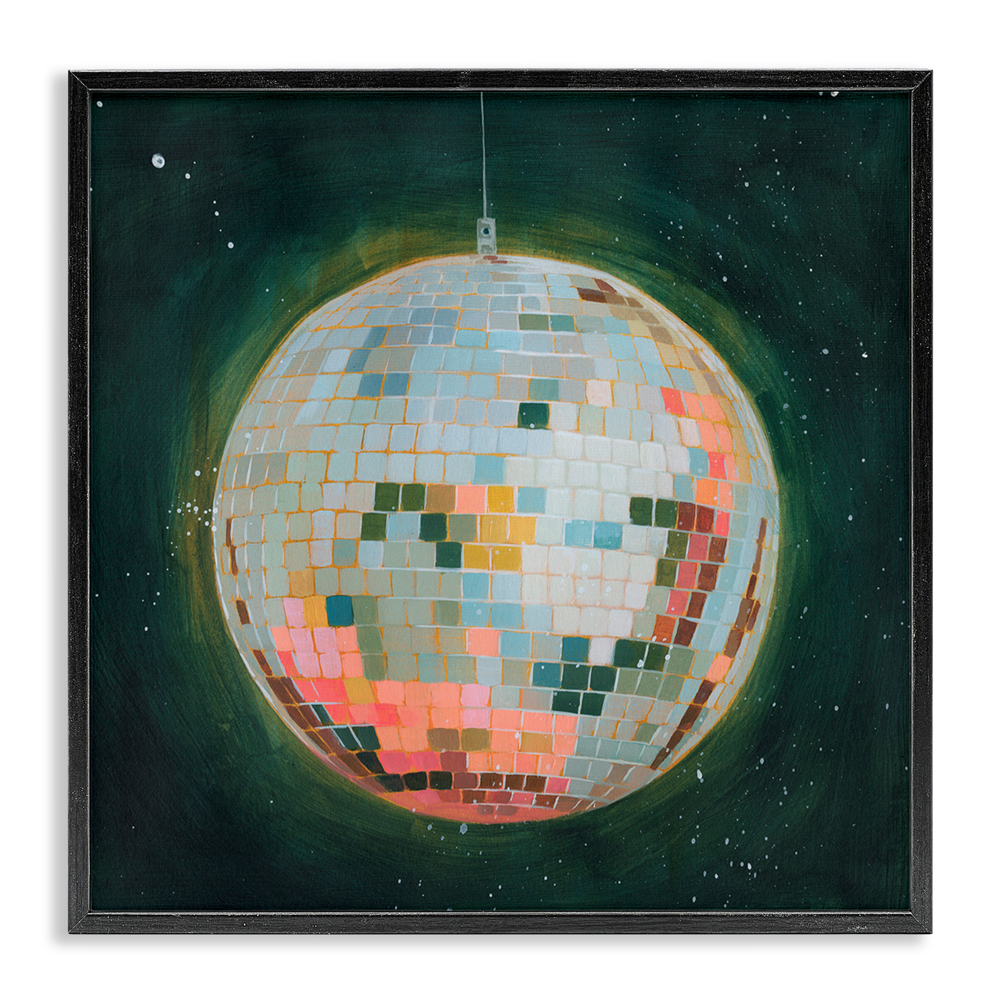 Stupell Industries Pastel Disco Ball Entertainment Painting Black Framed Art Print Wall Art, 24 x 24