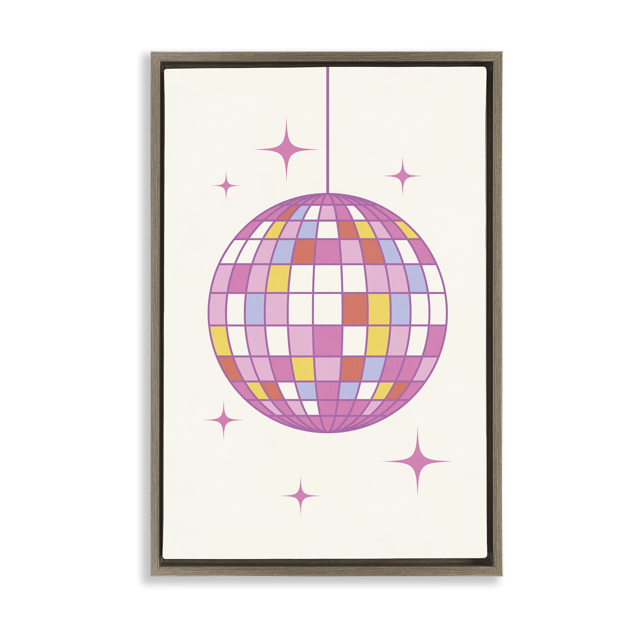 Stupell Industries Pastel Disco Ball Entertainment Painting Brown Floater Framed Canvas Art Print Wall Art, 21 x 31