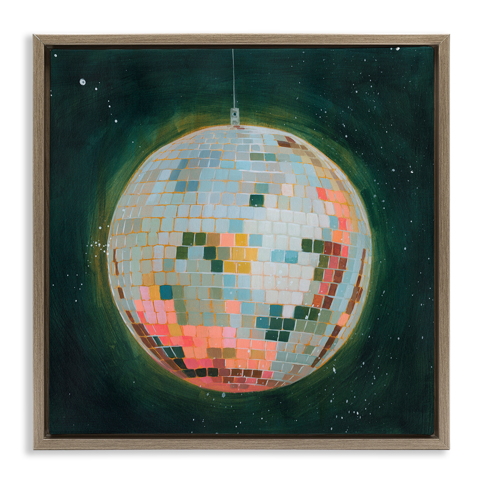 Stupell Industries Pastel Disco Ball Entertainment Painting Brown Floater Framed Canvas Art Print Wall Art, 25 x 25