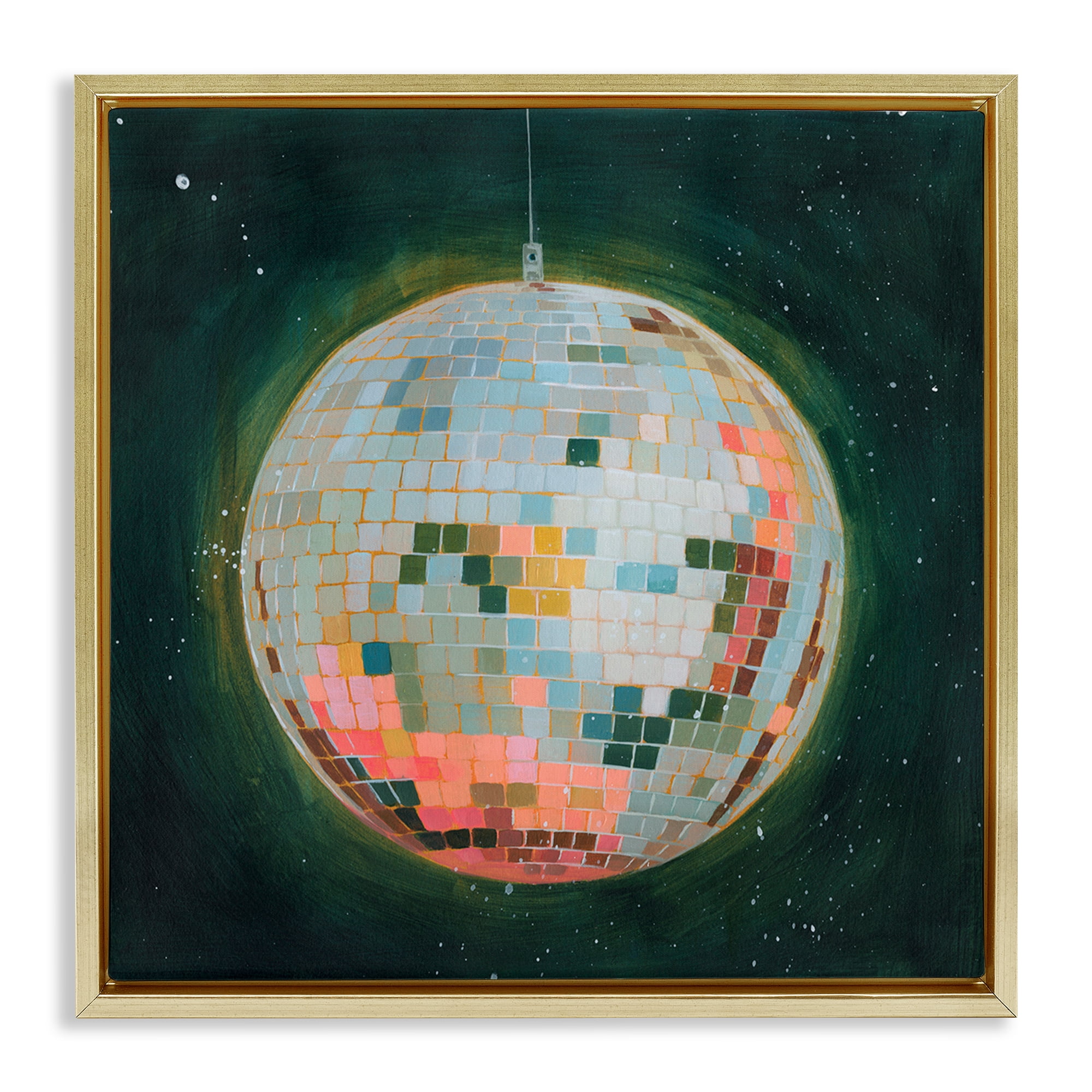 Stupell Industries Pastel Disco Ball Entertainment Painting Gold Floater Framed Canvas Art Print Wall Art, 25 x 25