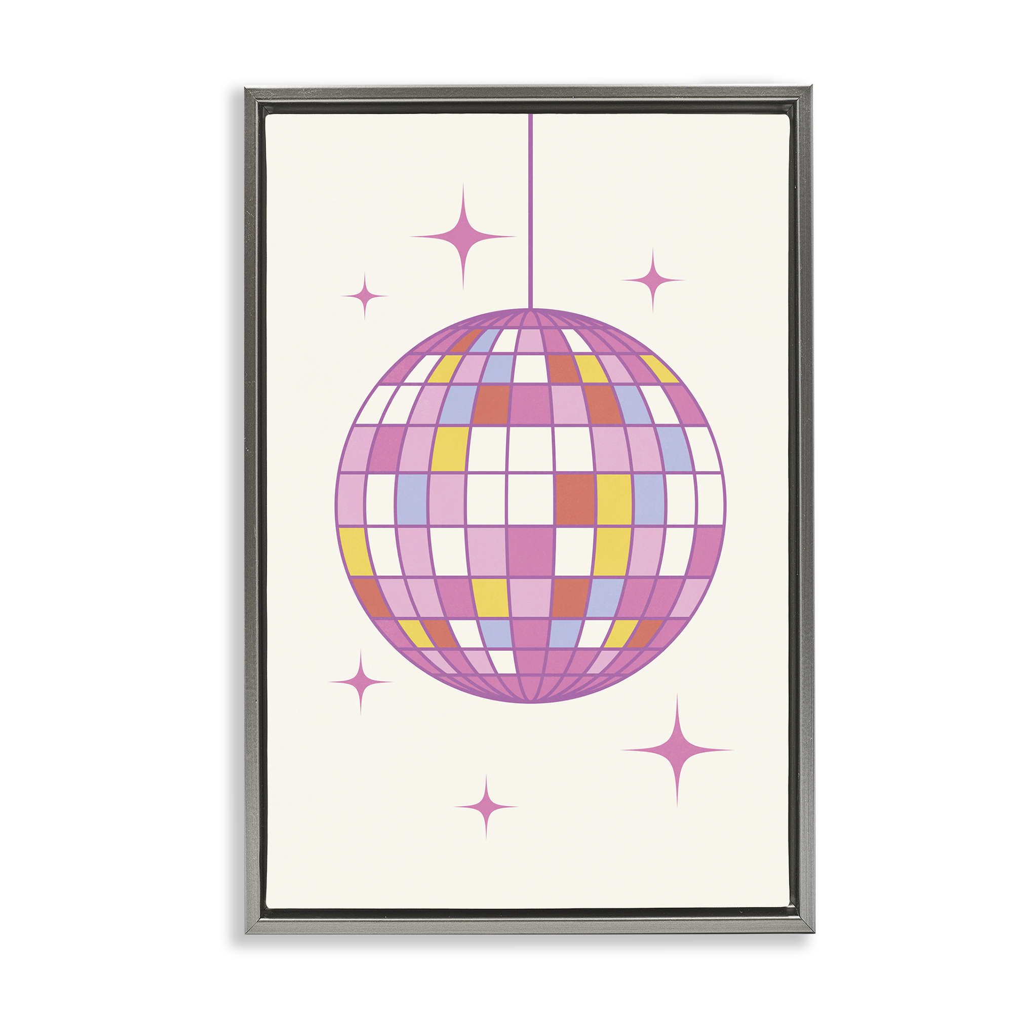 Stupell Industries Pastel Disco Ball Entertainment Painting Gray Floater Framed Canvas Art Print Wall Art, 17 x 25