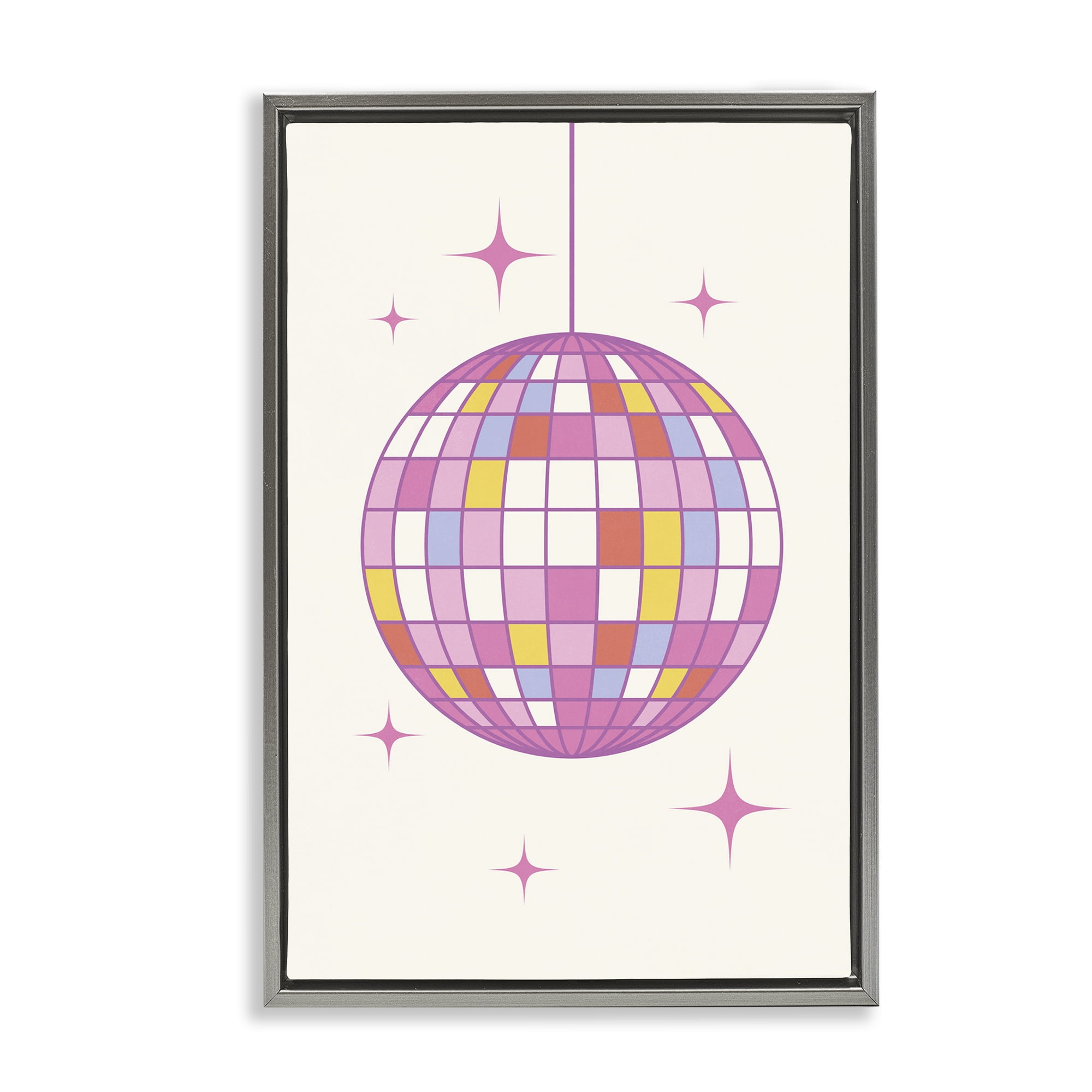 Stupell Industries Pastel Disco Ball Entertainment Painting Gray Floater Framed Canvas Art Print Wall Art, 21 x 31
