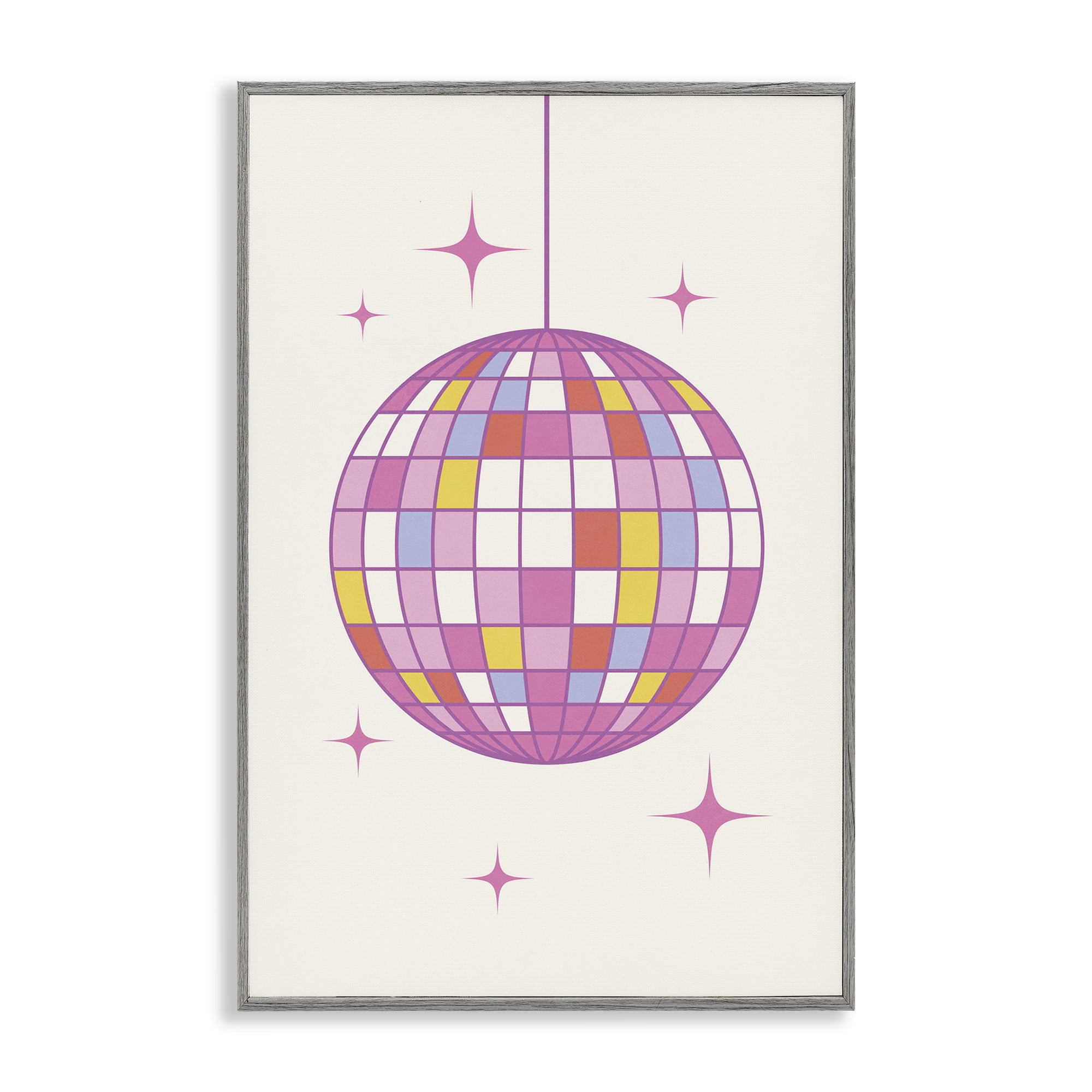 Stupell Industries Pastel Disco Ball Entertainment Painting Gray Framed Art Print Wall Art, 12 x 18