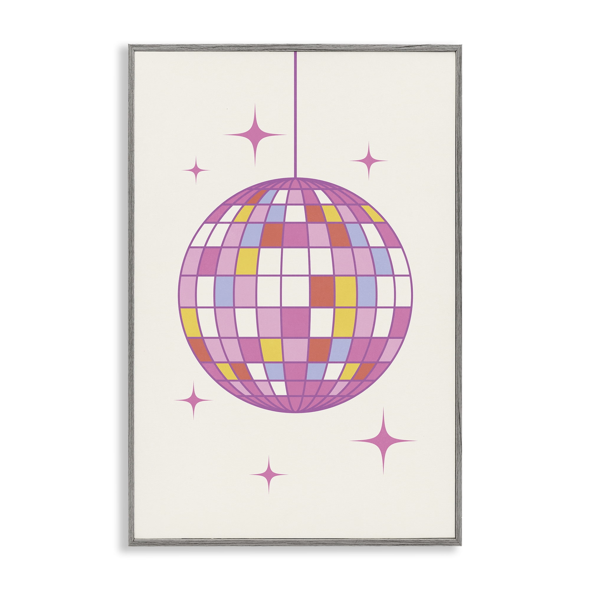 Stupell Industries Pastel Disco Ball Entertainment Painting Gray Framed Art Print Wall Art, 16 x 24