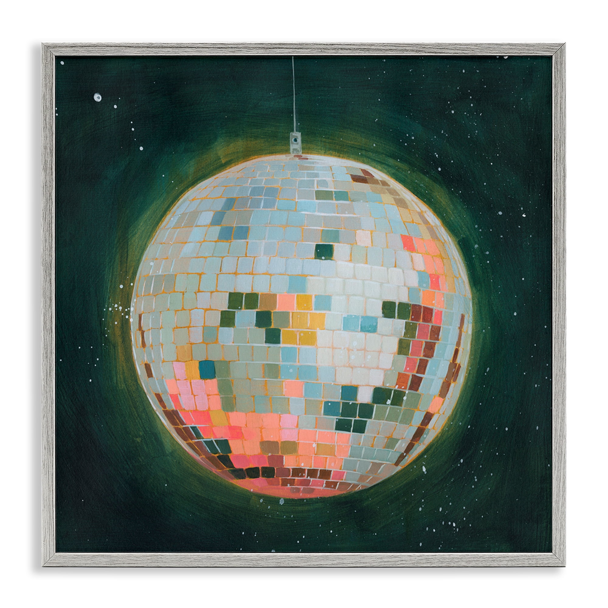 Stupell Industries Pastel Disco Ball Entertainment Painting Gray Framed Art Print Wall Art, 24 x 24