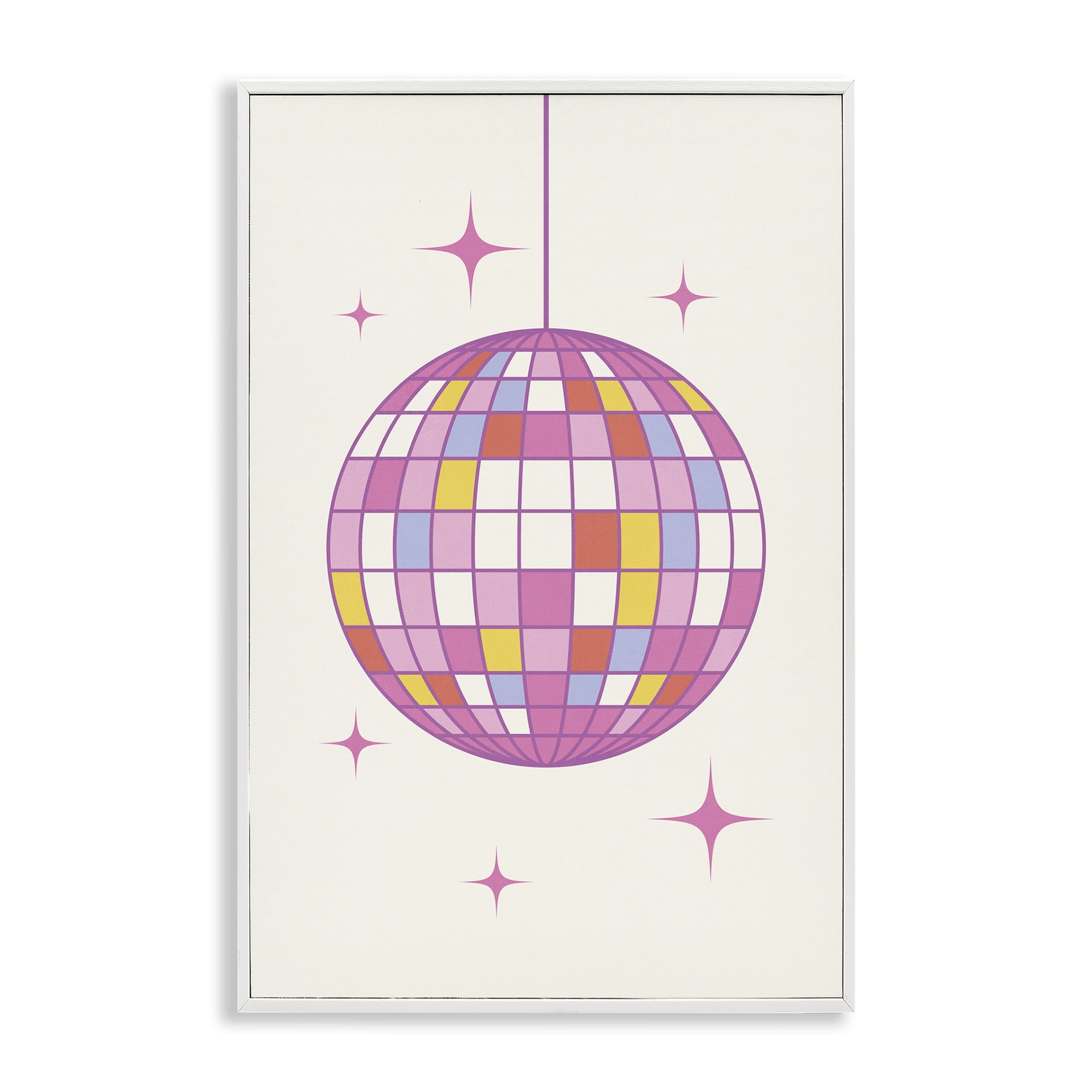 Stupell Industries Pastel Disco Ball Entertainment Painting White Framed Art Print Wall Art, 12 x 18