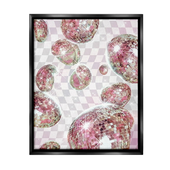 Stupell Industries Pastel Disco Ball Pattern Abstract Painting Black Floater Framed Canvas Art Print Wall Art, 17 x 21