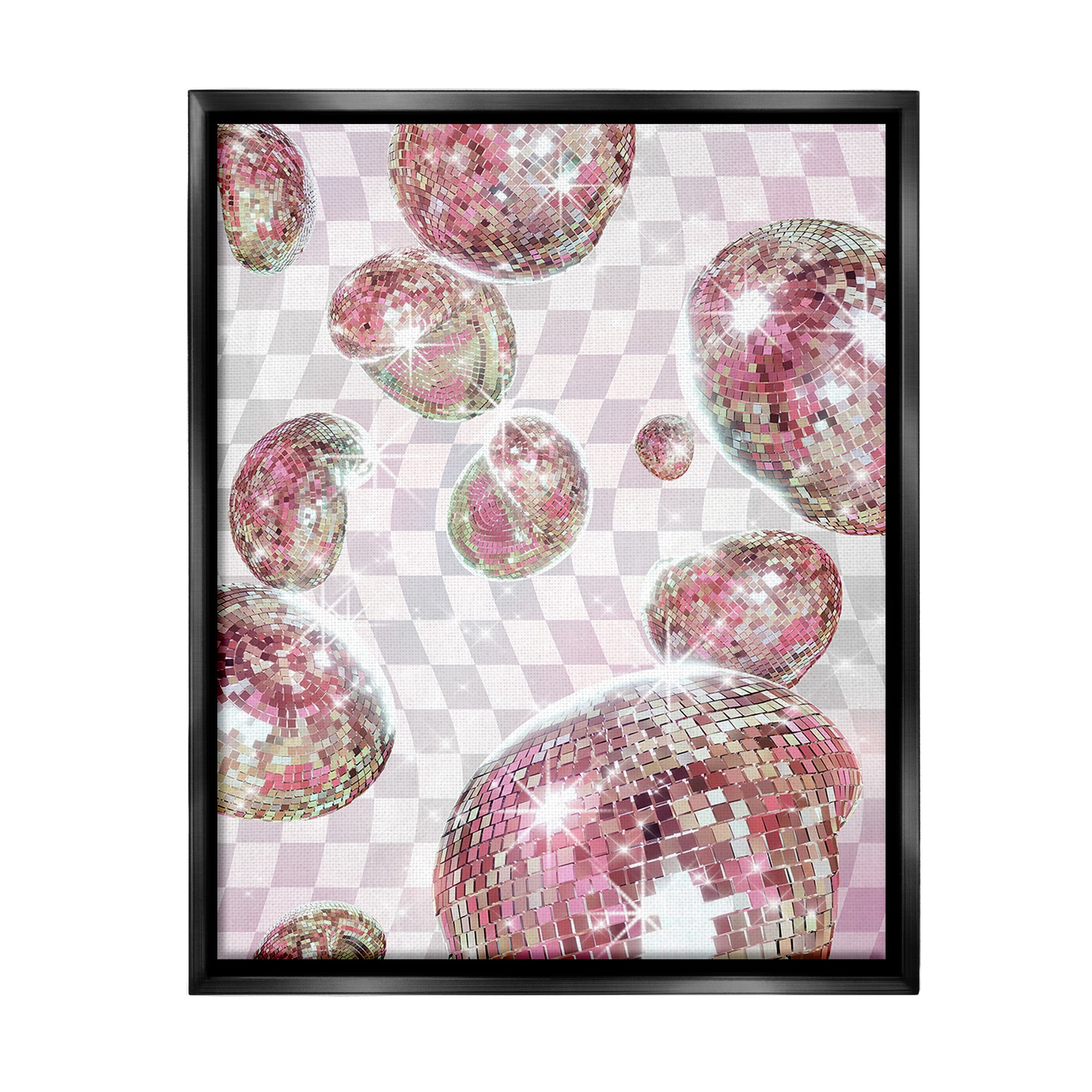 Stupell Industries Pastel Disco Ball Pattern Abstract Painting Black Floater Framed Canvas Art Print Wall Art, 25 x 31