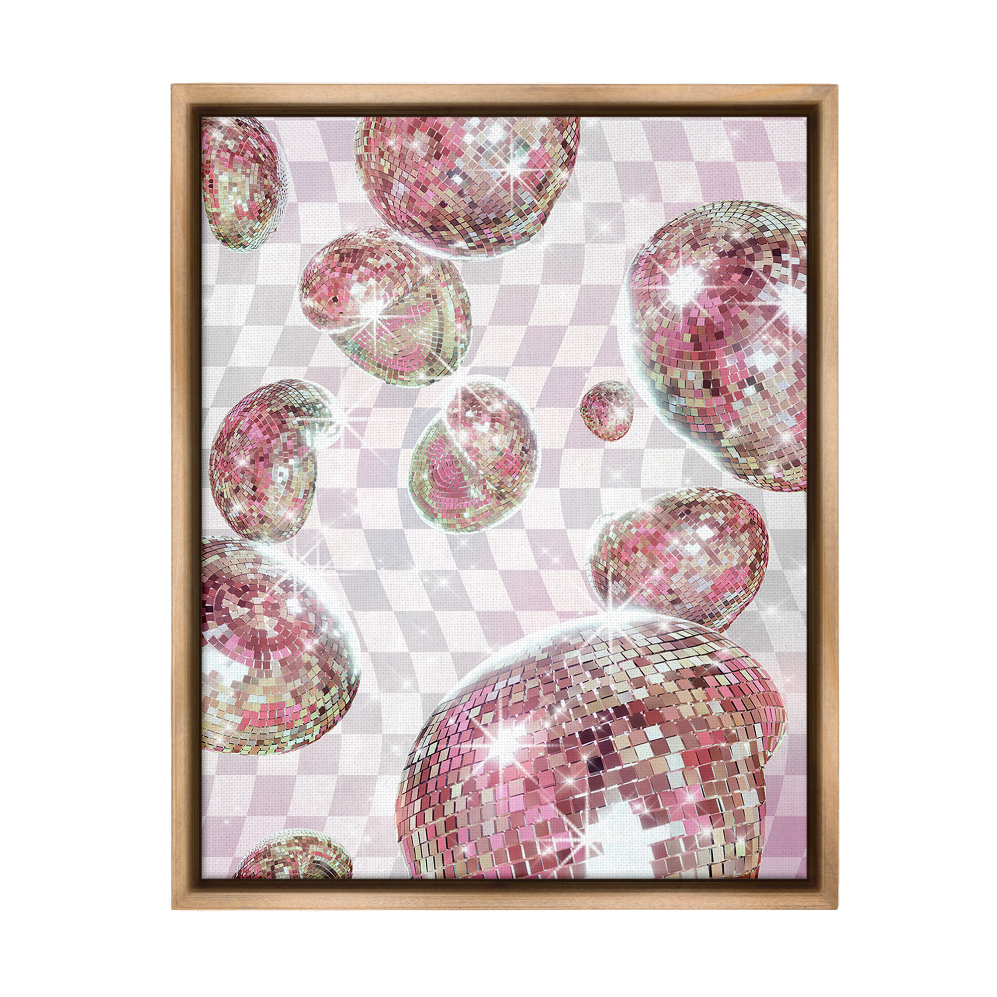 Stupell Industries Pastel Disco Ball Pattern Abstract Painting Brown Floater Framed Canvas Art Print Wall Art, 17 x 21