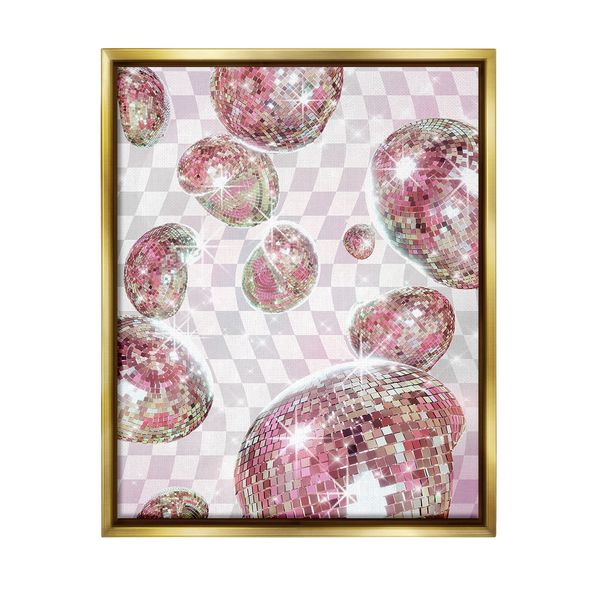 Stupell Industries Pastel Disco Ball Pattern Abstract Painting Gold Floater Framed Canvas Art Print Wall Art, 17 x 21