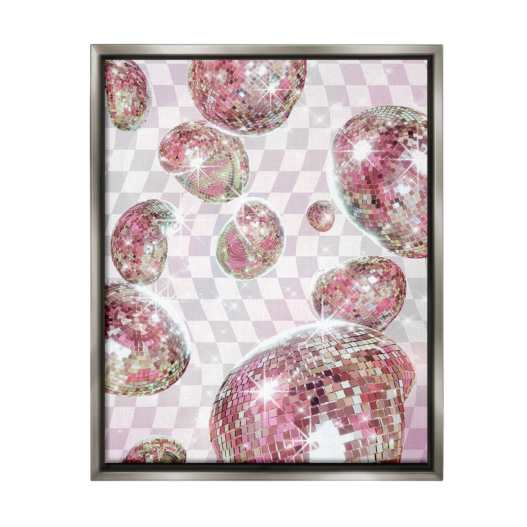 Stupell Industries Pastel Disco Ball Pattern Abstract Painting Gray Floater Framed Canvas Art Print Wall Art, 17 x 21