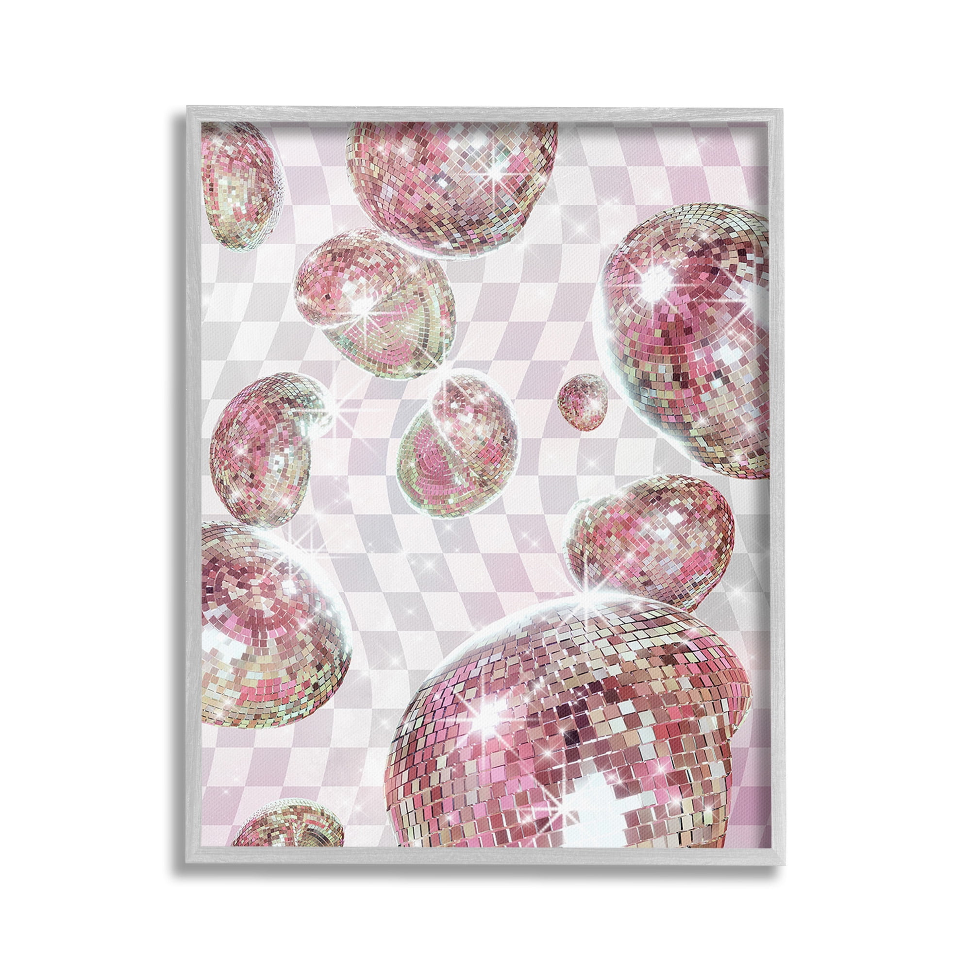 Stupell Industries Pastel Disco Ball Pattern Abstract Painting Gray Framed Art Print Wall Art, 24 x 30