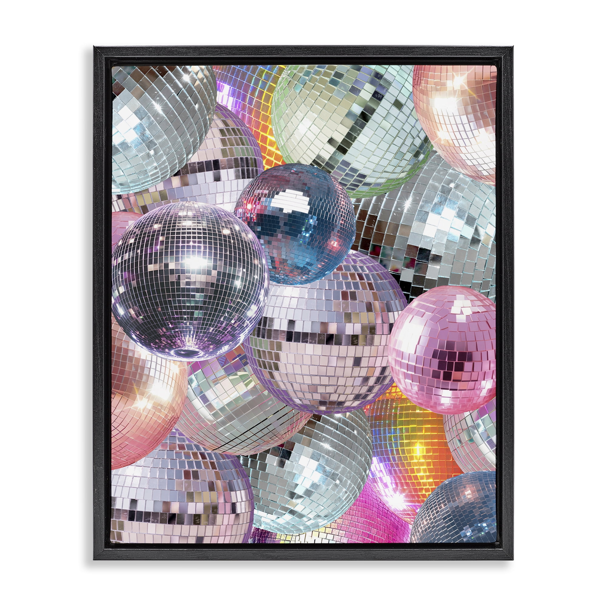 Stupell Industries Pastel Disco Balls Cluster Entertainment Painting Black Floater Framed Canvas Art Print Wall Art, 17 x 21