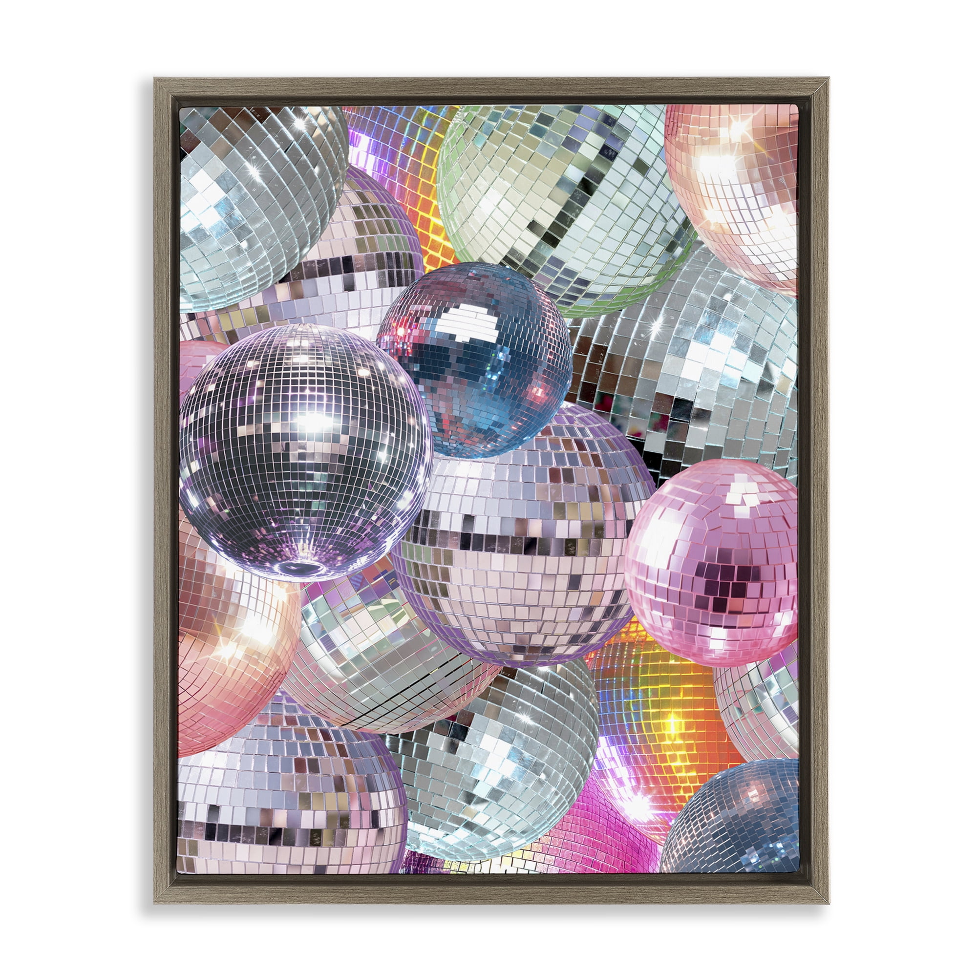 Stupell Industries Pastel Disco Balls Cluster Entertainment Painting Brown Floater Framed Canvas Art Print Wall Art, 17 x 21