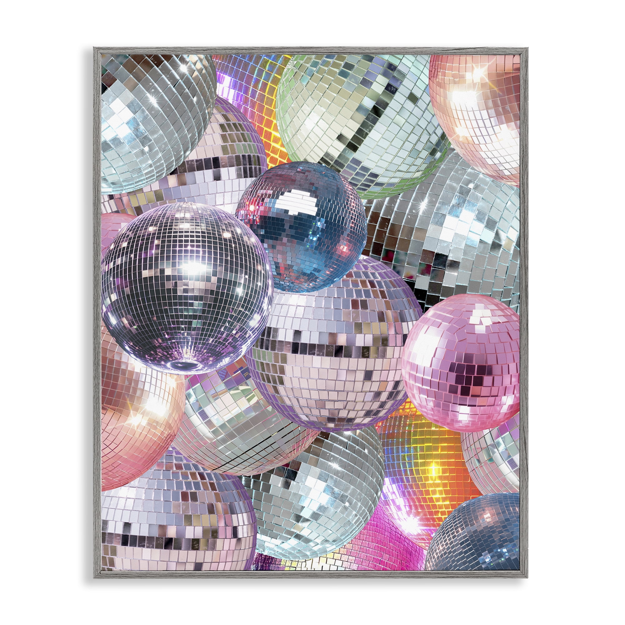 Stupell Industries Pastel Disco Balls Cluster Entertainment Painting Gray Framed Art Print Wall Art, 16 x 20