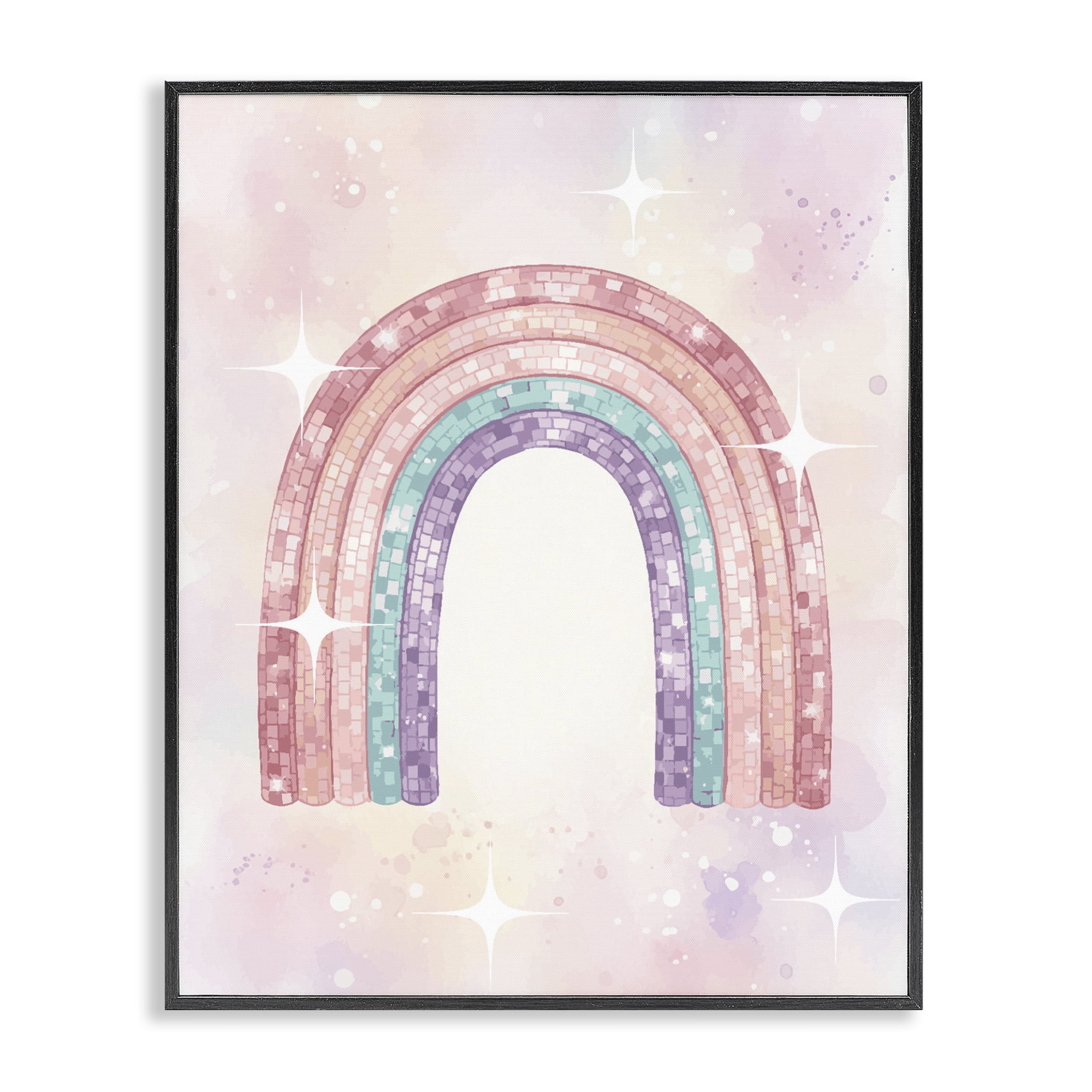 Stupell Industries Pastel Disco Rainbow Sparkles Black Framed Giclee Art, design by Lil' Rue
