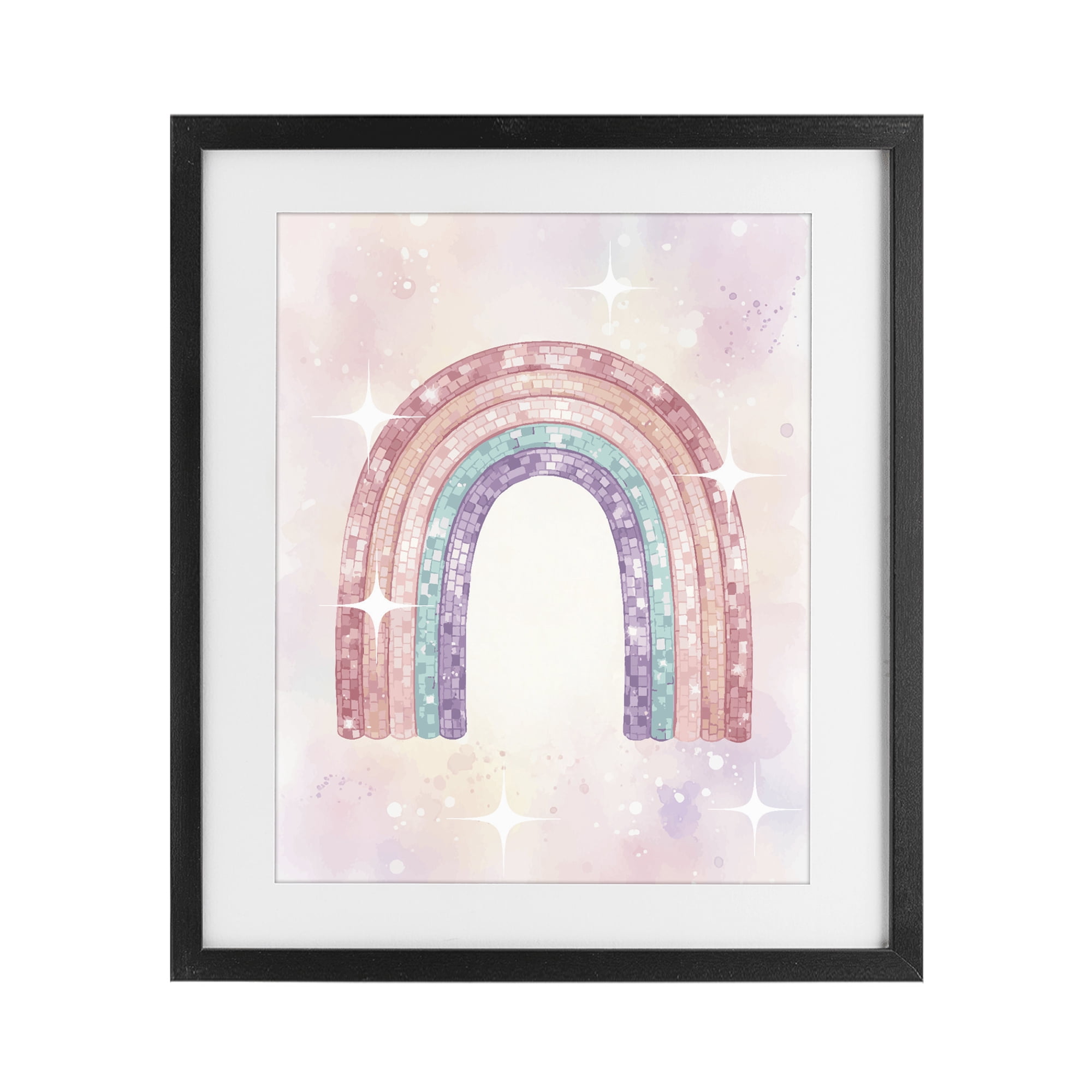 Stupell Industries Pastel Disco Rainbow Sparkles Black Framed Print Under Glass, design by Lil' Rue