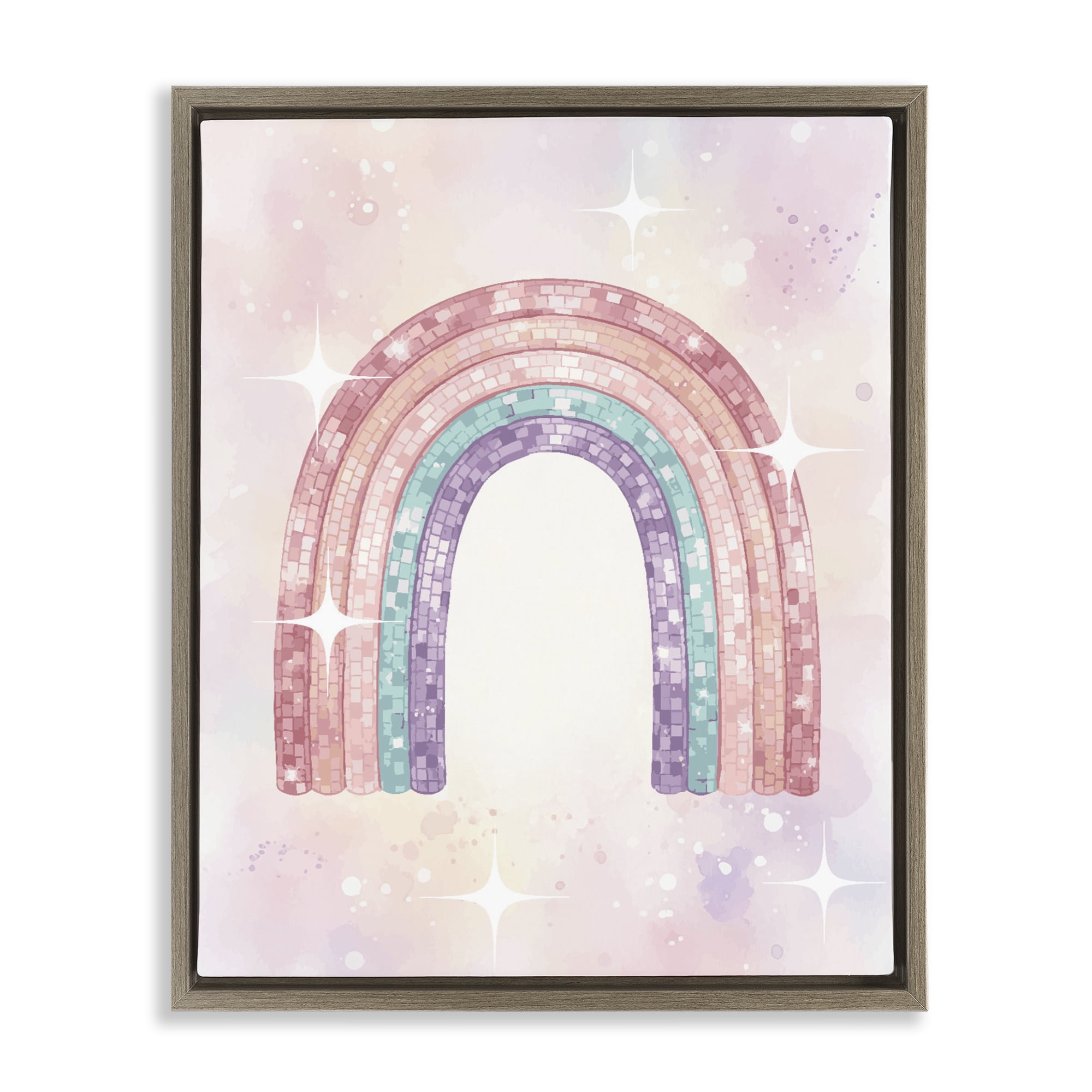 Stupell Industries Pastel Disco Rainbow Sparkles Brown Framed Floater Canvas Wall Art, design by Lil' Rue