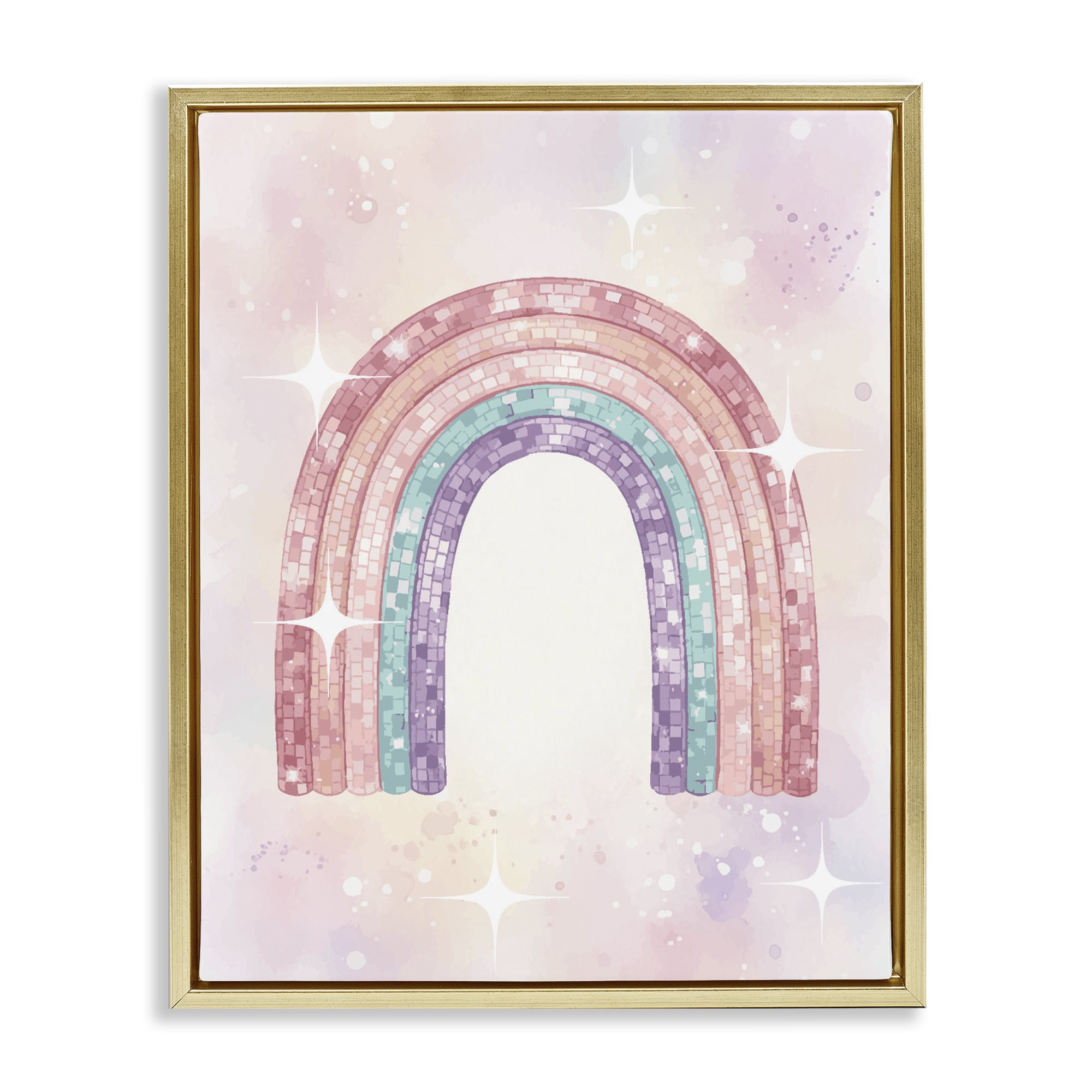 Stupell Industries Pastel Disco Rainbow Sparkles Gold Framed Floater Canvas Wall Art, design by Lil' Rue