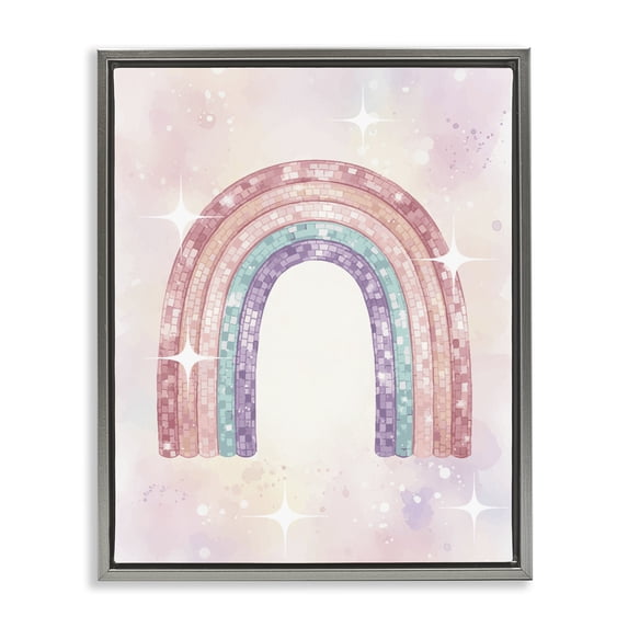 Stupell Industries Eclectic Pastel Disco Rainbow Sparkles Gray Floating Frame Canvas Art, 17 x 21, by Lil' Rue