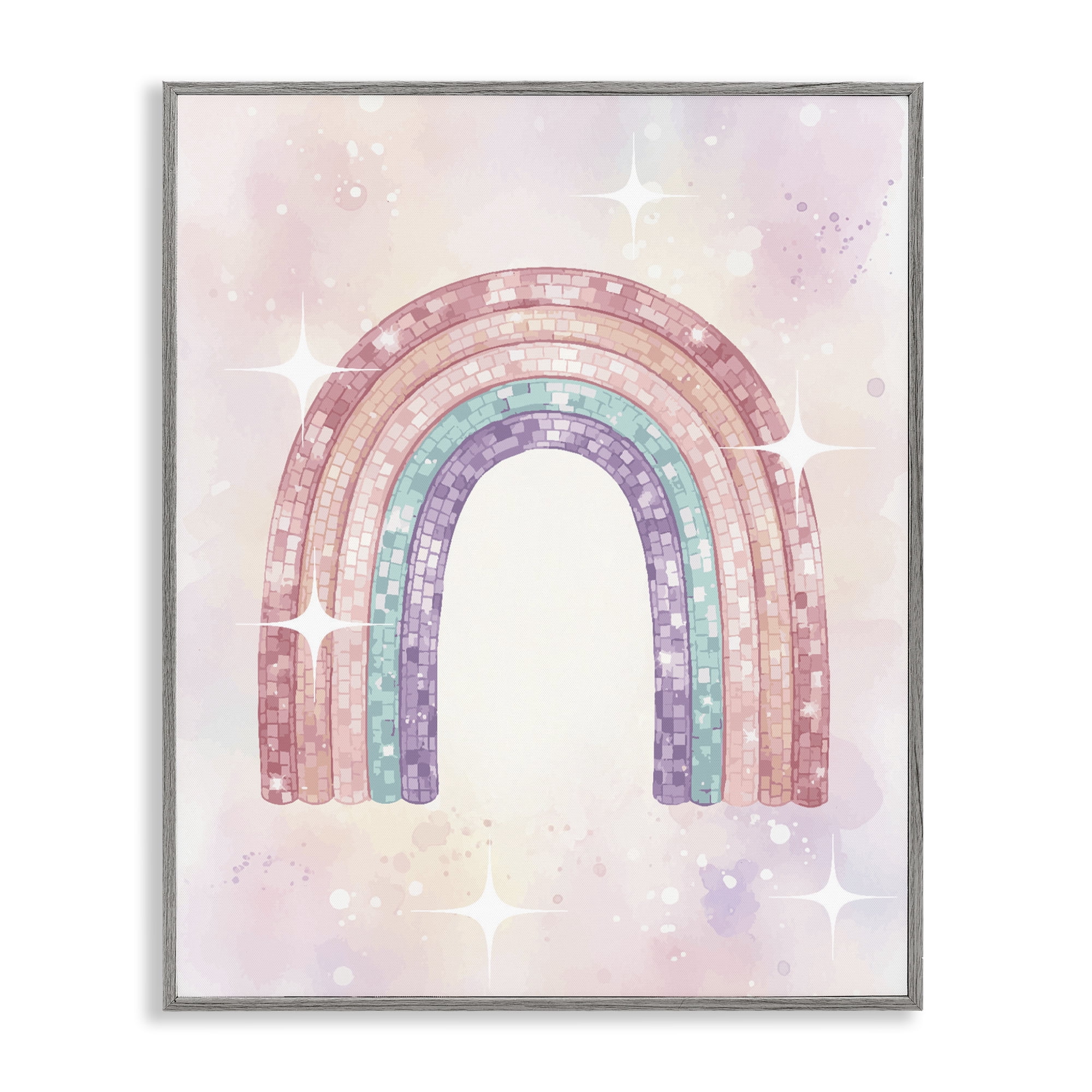 Stupell Industries Pastel Disco Rainbow Sparkles Gray Framed Giclee Art, design by Lil' Rue