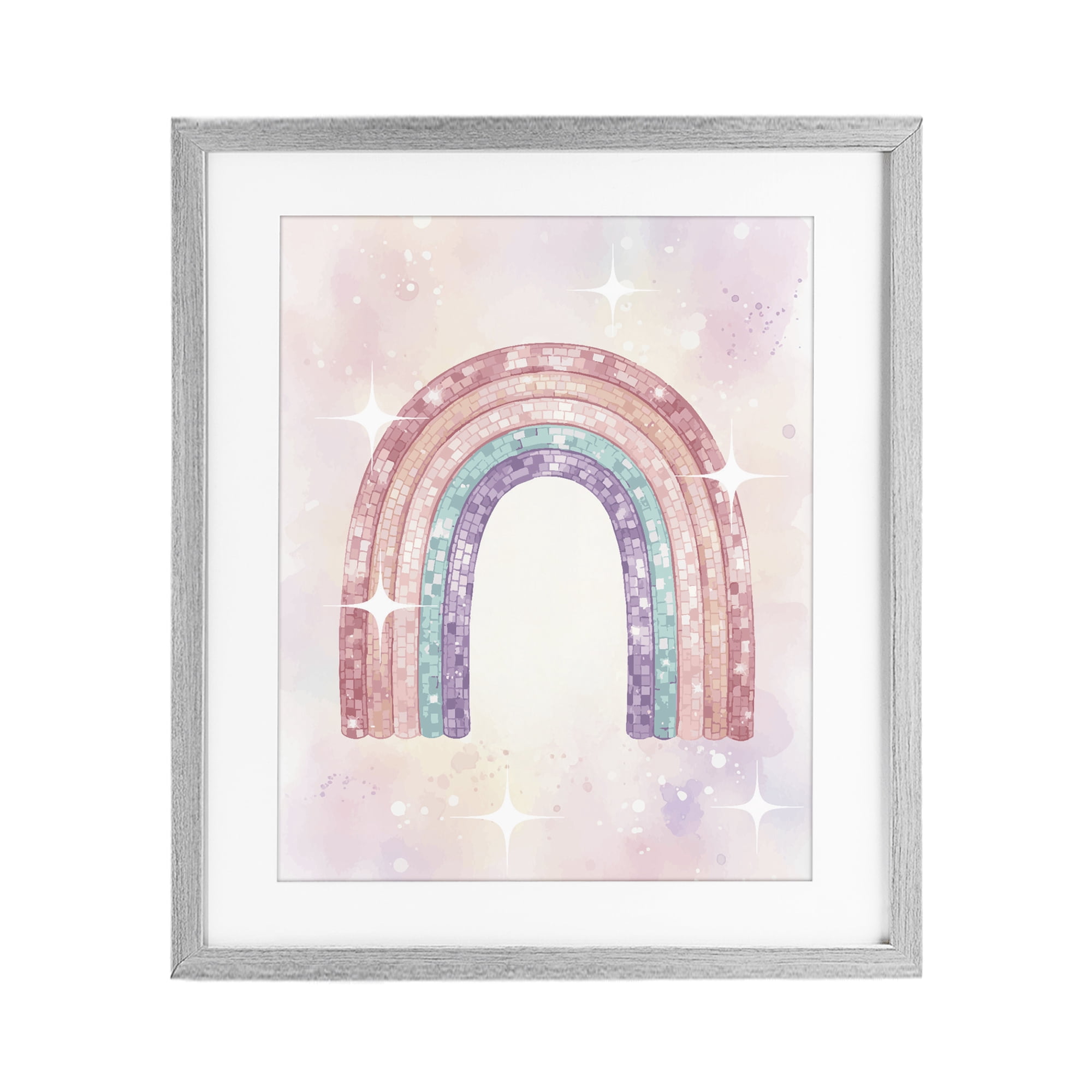 Stupell Industries Pastel Disco Rainbow Sparkles Gray Framed Print Under Glass, design by Lil' Rue