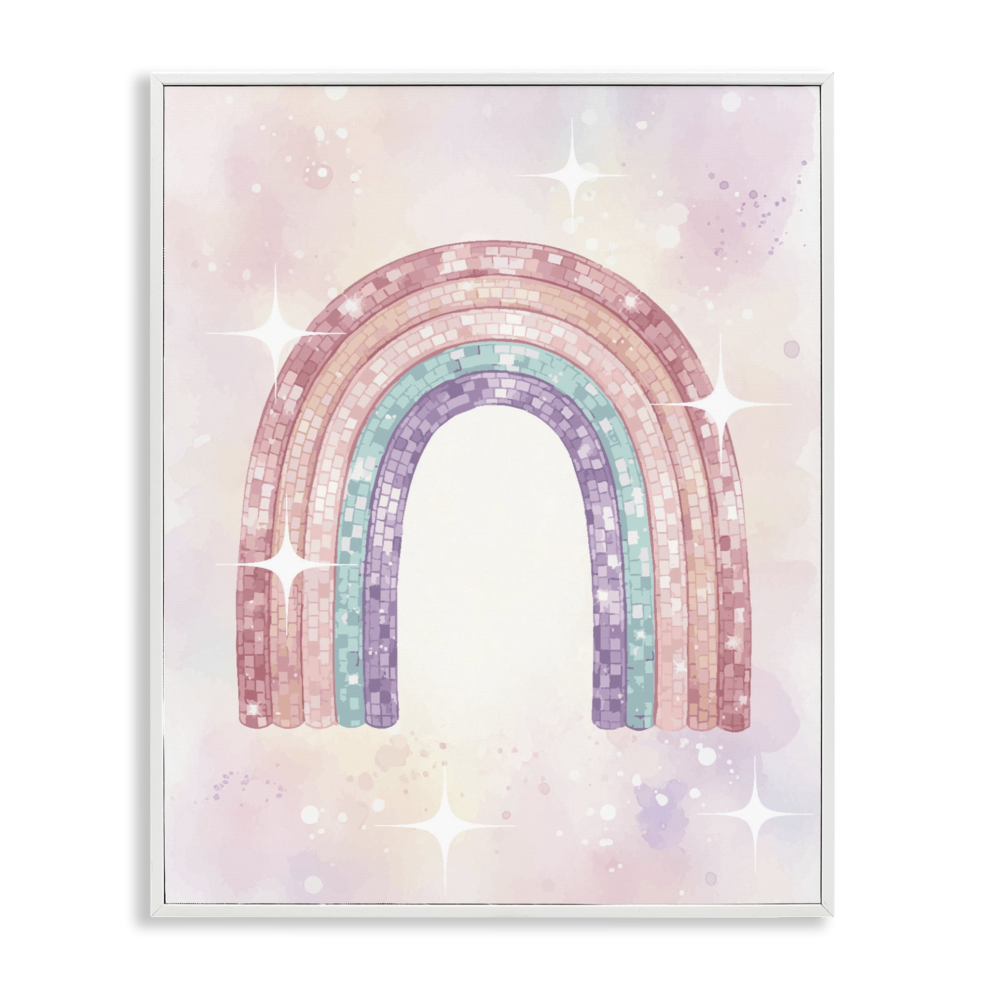 Stupell Industries Pastel Disco Rainbow Sparkles White Framed Giclee Art, design by Lil' Rue