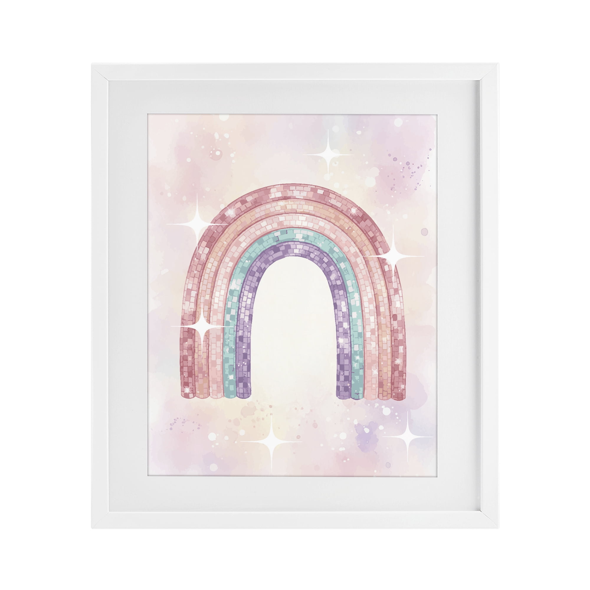 Stupell Industries Pastel Disco Rainbow Sparkles White Framed Print Under Glass, design by Lil' Rue