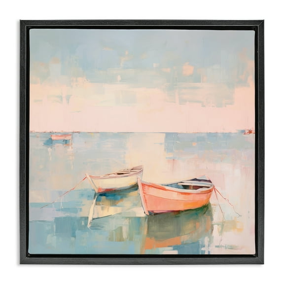 Stupell Industries Pastel Docked Boats Transportation Painting Black Floater Framed Canvas Art Print Wall Art, 18 x 18