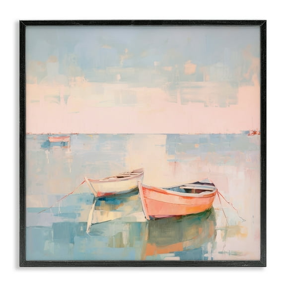 Stupell Industries Pastel Docked Boats Transportation Painting Black Framed Art Print Wall Art, 12 x 12