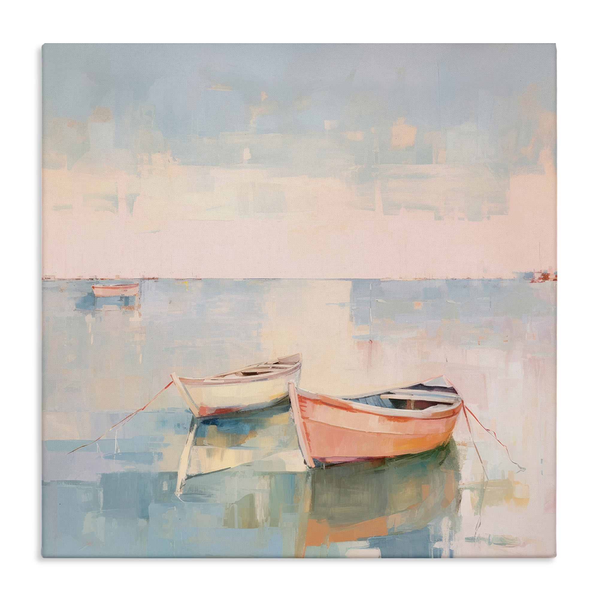 Stupell Industries Pastel Docked Boats Transportation Painting Gallery Wrapped Canvas Art Print Wall Art, 24 x 24