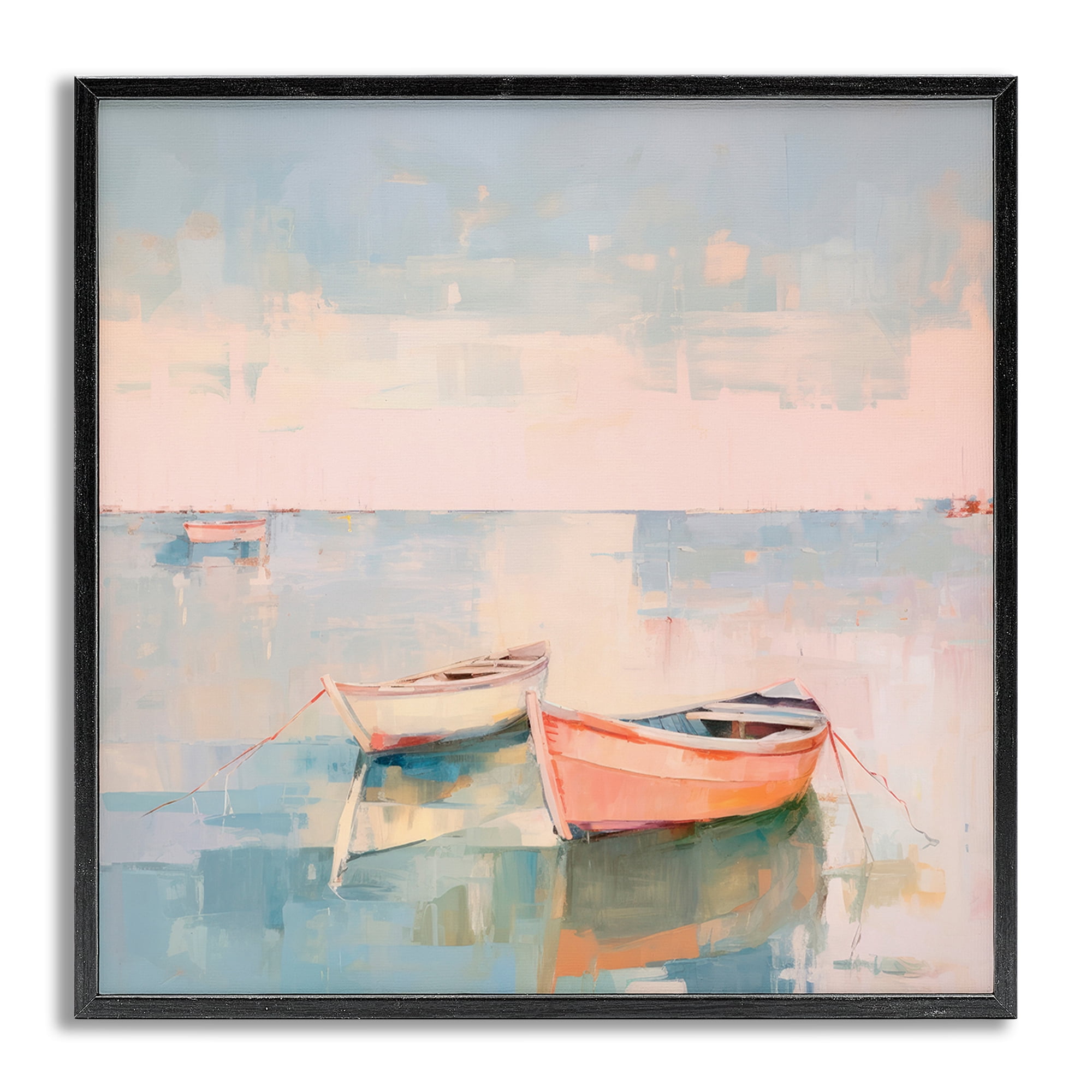 Stupell Industries Pastel Docked Boats Transportation Painting Gray Framed Art Print Wall Art, 17 x 17