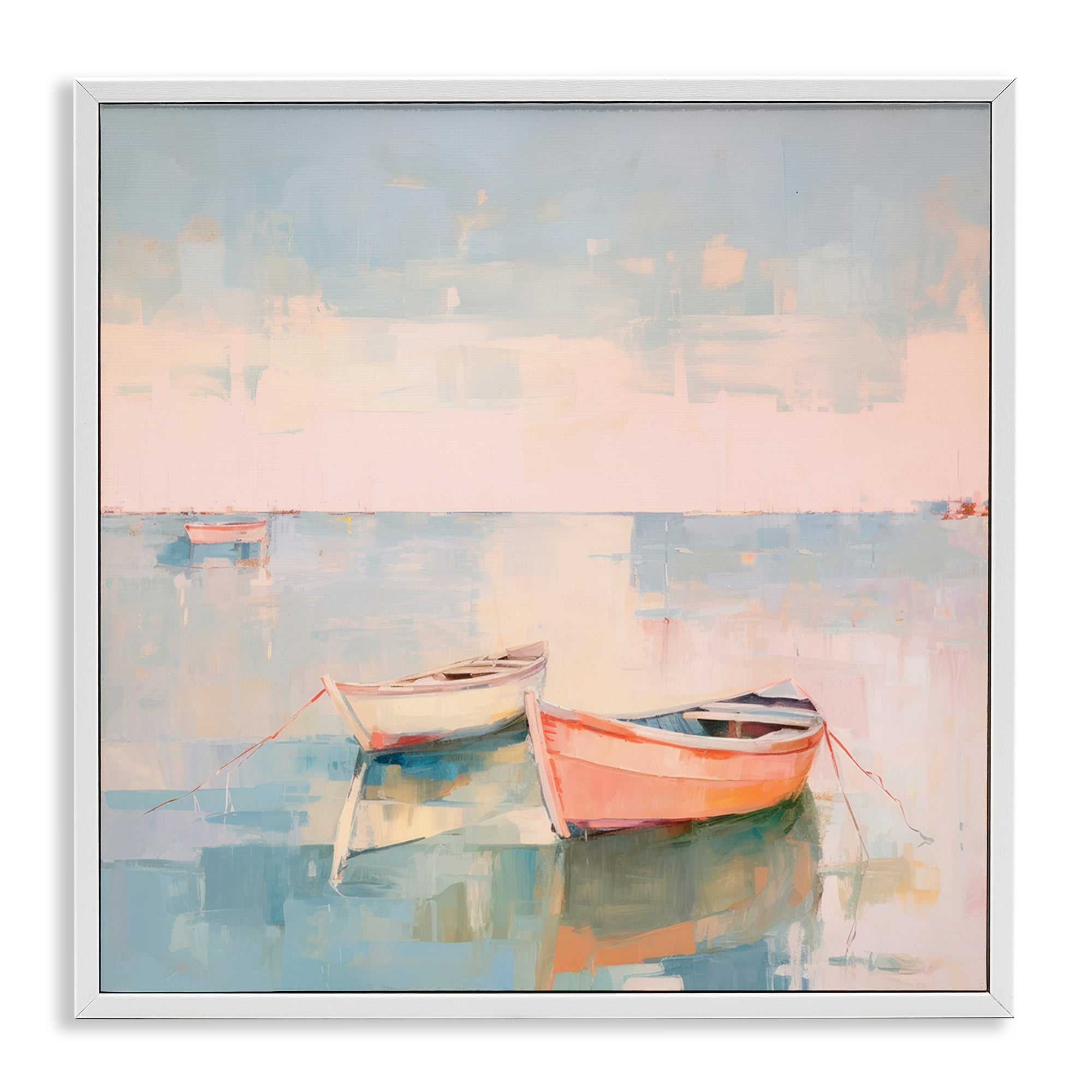 Stupell Industries Pastel Docked Boats Transportation Painting White Framed Art Print Wall Art, 24 x 24