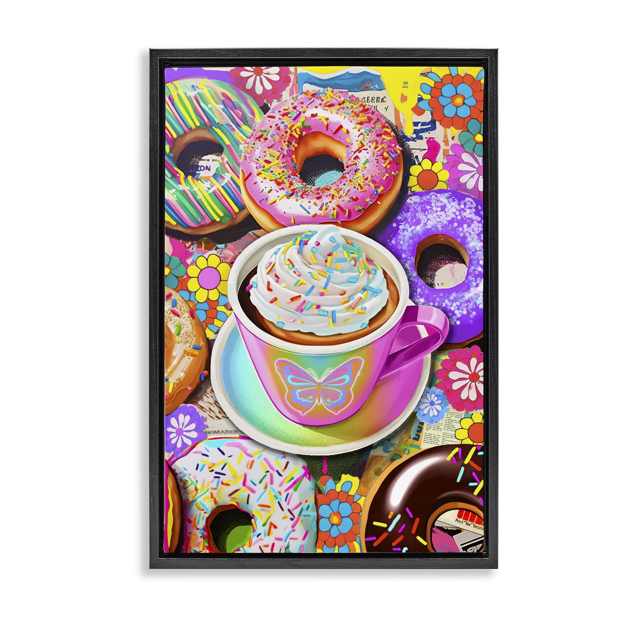 Stupell Industries Pastel Donuts & Coffee Mug Food & Beverage Painting Black Floater Framed Canvas Art Print Wall Art, 17 x 25