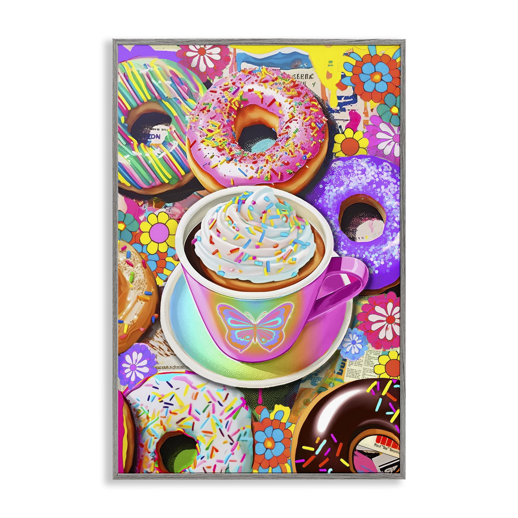 Stupell Industries Pastel Donuts & Coffee Mug Food & Beverage Painting Gray Framed Art Print Wall Art, 20 x 30