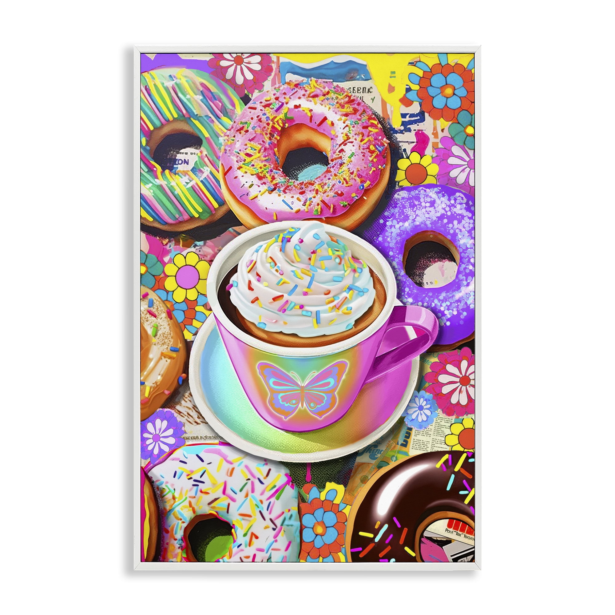 Stupell Industries Pastel Donuts & Coffee Mug Food & Beverage Painting White Framed Art Print Wall Art, 16 x 24