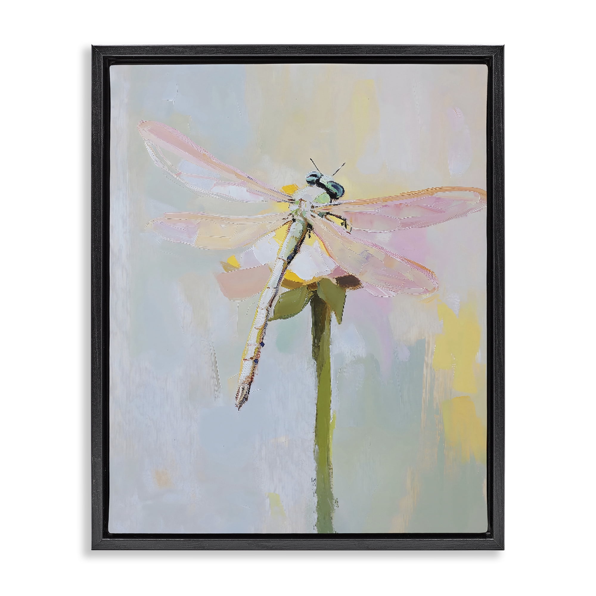 Stupell Industries Pastel Dragonfly Landing Black Framed Floater Canvas Wall Art, design by The Prints Vibe