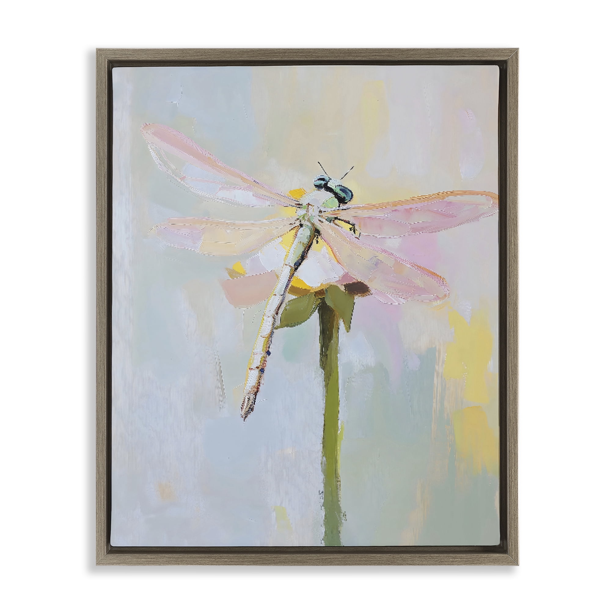 Stupell Industries Pastel Dragonfly Landing Brown Framed Floater Canvas Wall Art, design by The Prints Vibe