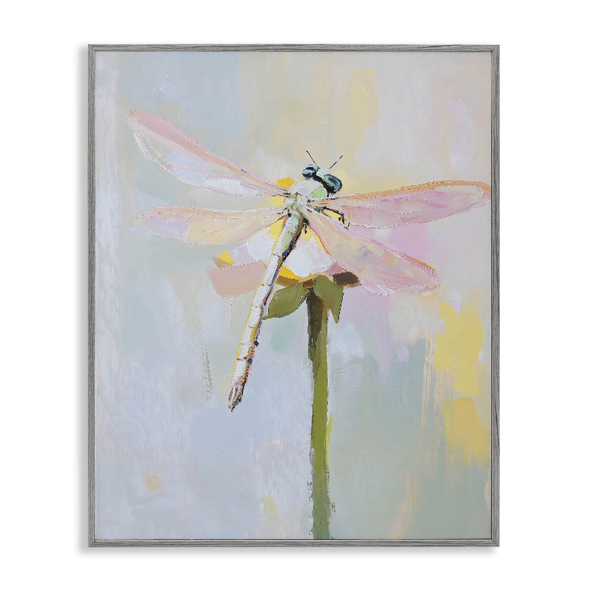 Stupell Industries Pastel Dragonfly Landing Gray Framed Giclee Art, design by The Prints Vibe