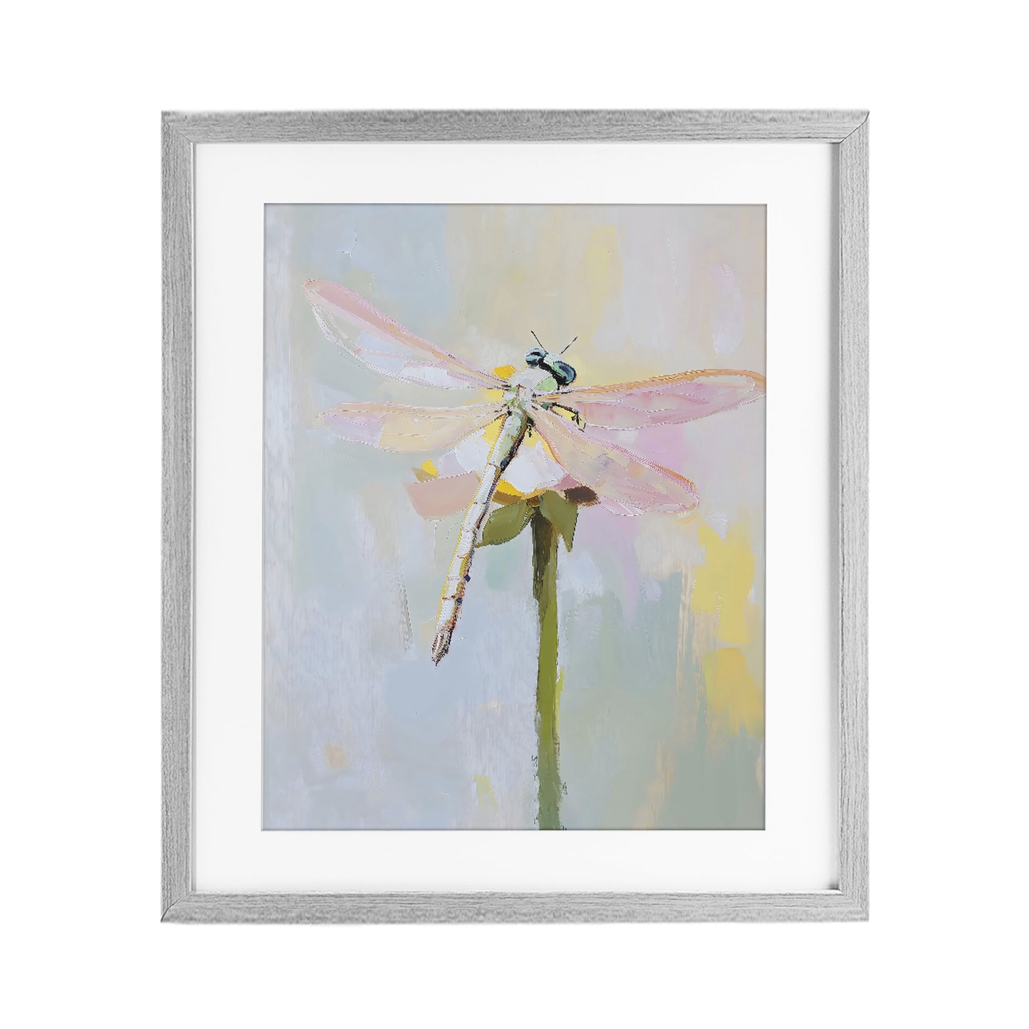 Stupell Industries Pastel Dragonfly Landing Gray Framed Print Under Glass, design by The Prints Vibe