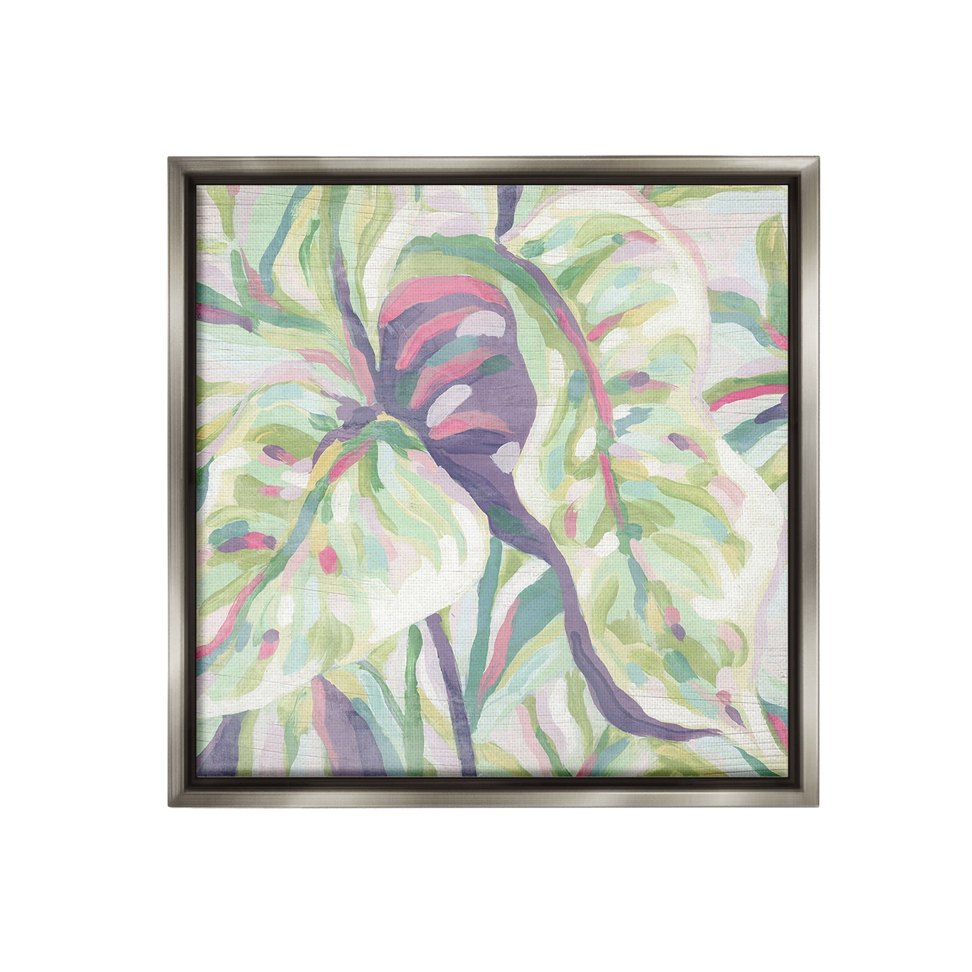 Stupell Industries Pastel Drooping Leaves Botanical & Floral Painting Gray Floater Framed Canvas Art Print Wall Art, 18 x 18