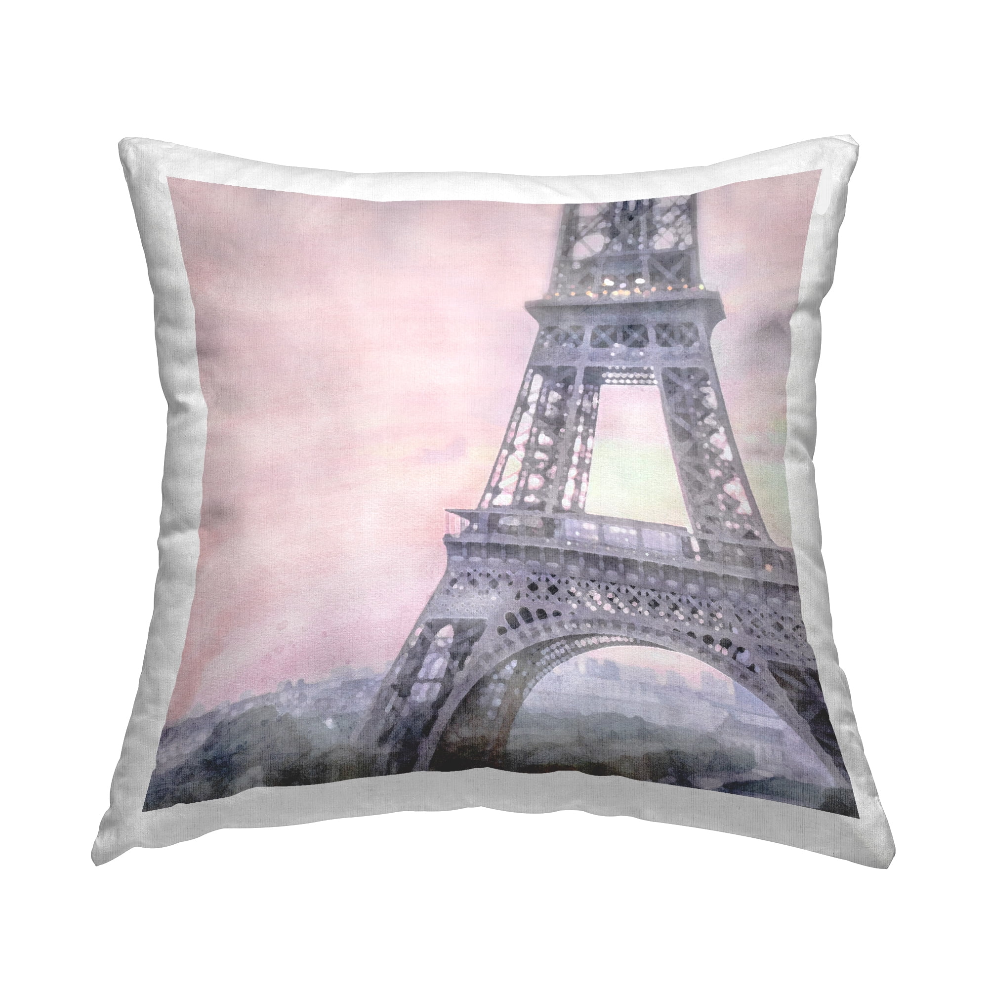 Stupell Industries Pastel Eiffel Tower View Square Decorative Printed Throw Pillow, 18 x 18