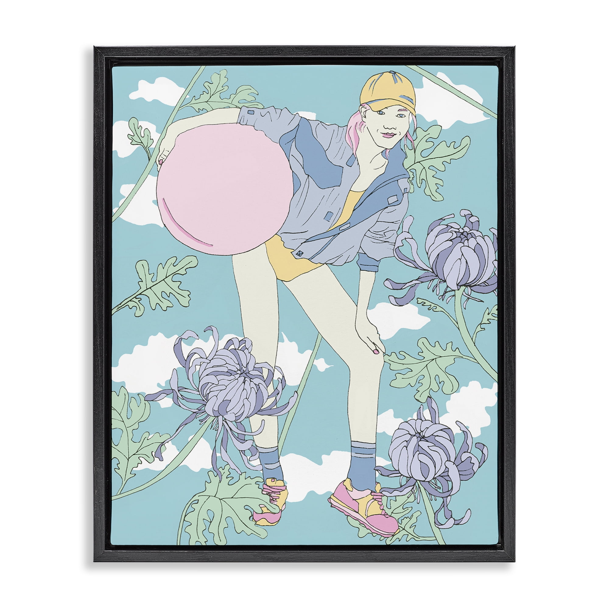 Stupell Industries Pastel Exercise Ball Girl People Painting Black Floater Framed Canvas Art Print Wall Art, 17 x 21