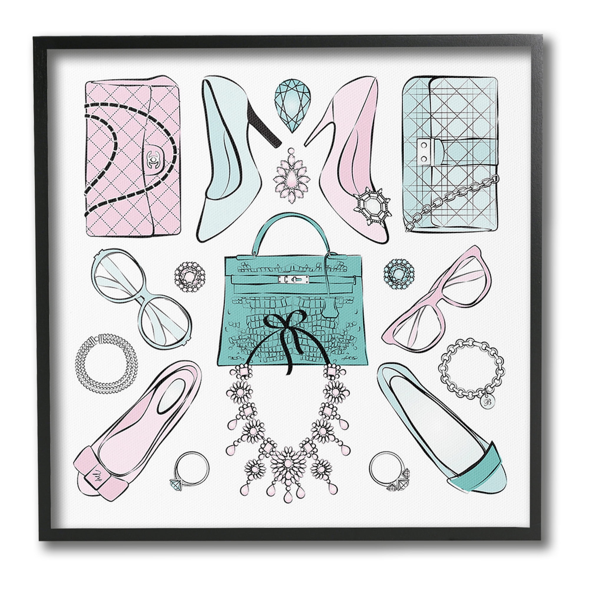 Stupell Industries Pastel Fashion Accessories Beauty & Fashion Painting Black Framed Art Print Wall Art, 24 x 24