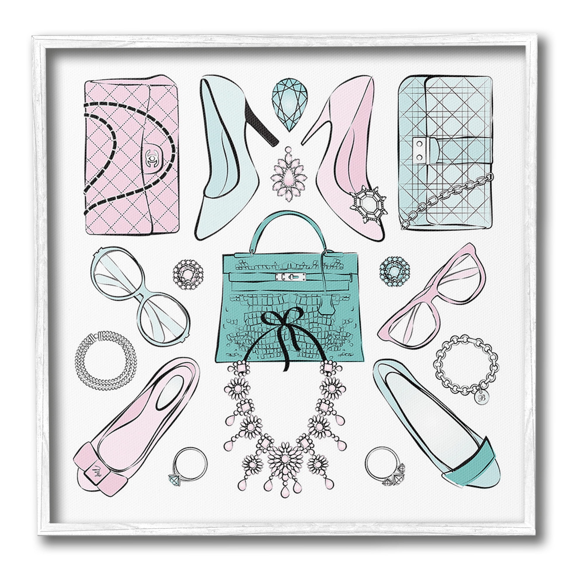 Stupell Industries Pastel Fashion Accessories Beauty & Fashion Painting White Framed Art Print Wall Art, 12 x 12